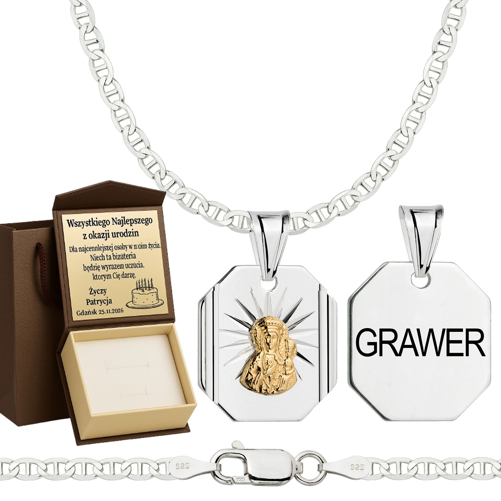 Łańcuszek srebrny z medalikiem gucci 2,6mm pr. 925