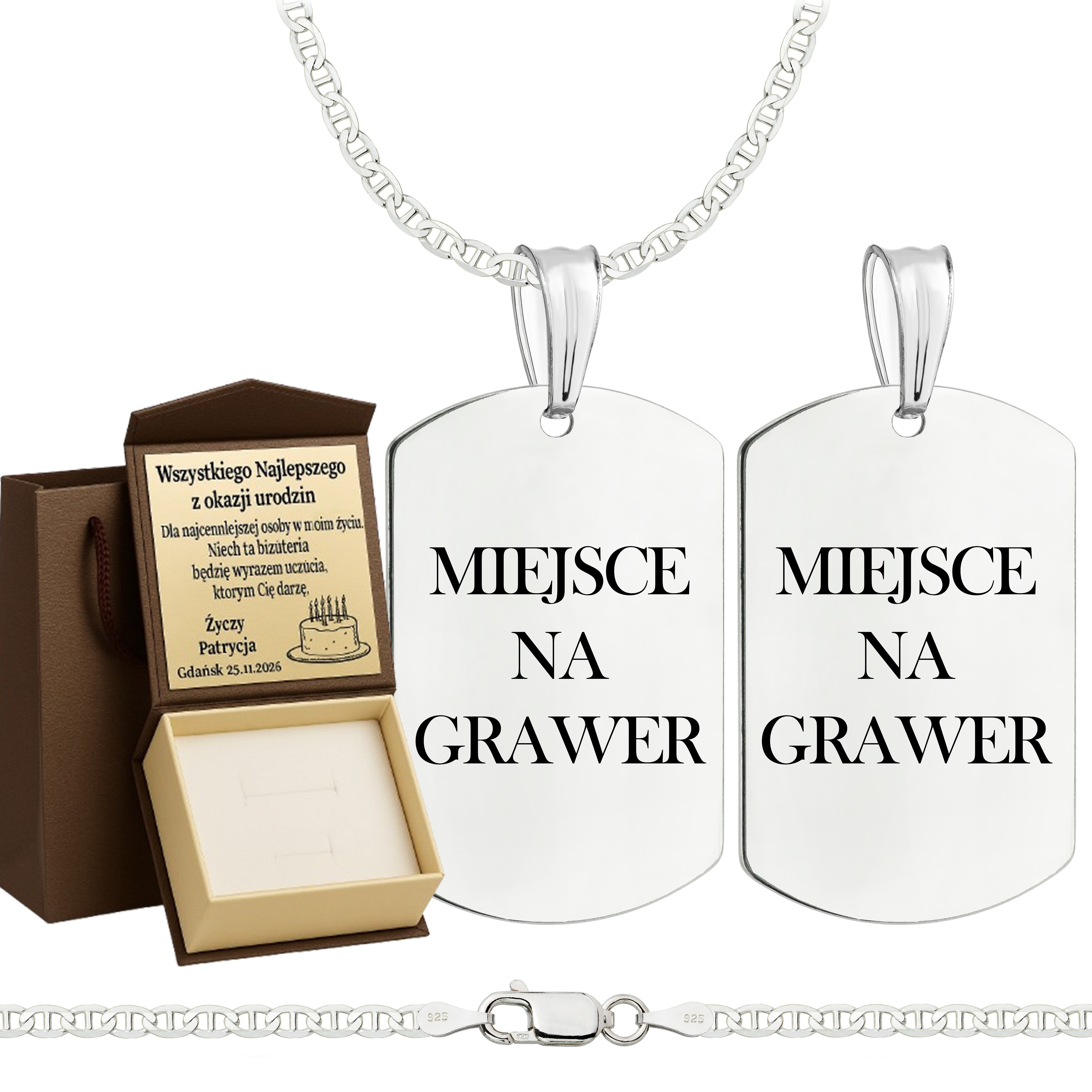 Łańcuszek srebrny z nieśmiertelnikiem gucci 2,6mm pr. 925