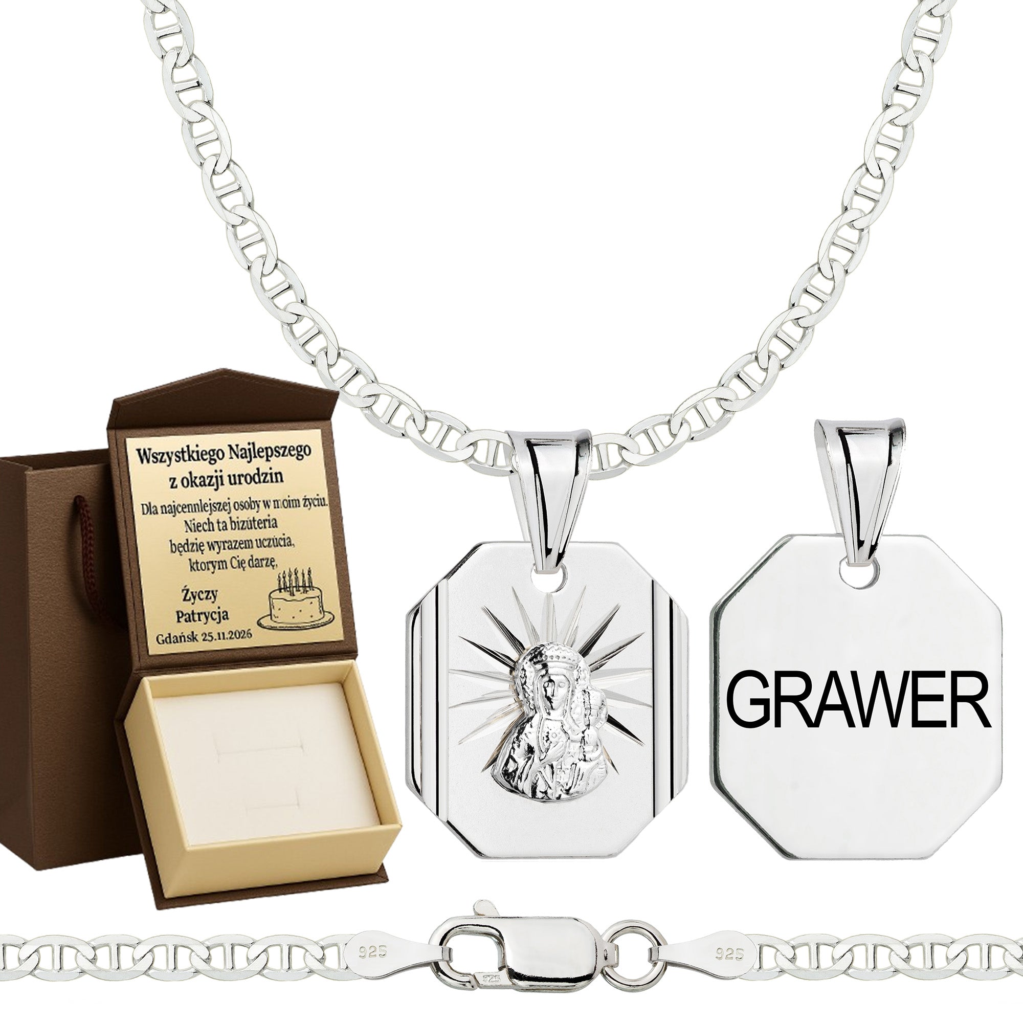 Łańcuszek srebrny z medalikiem gucci 2,6mm pr. 925