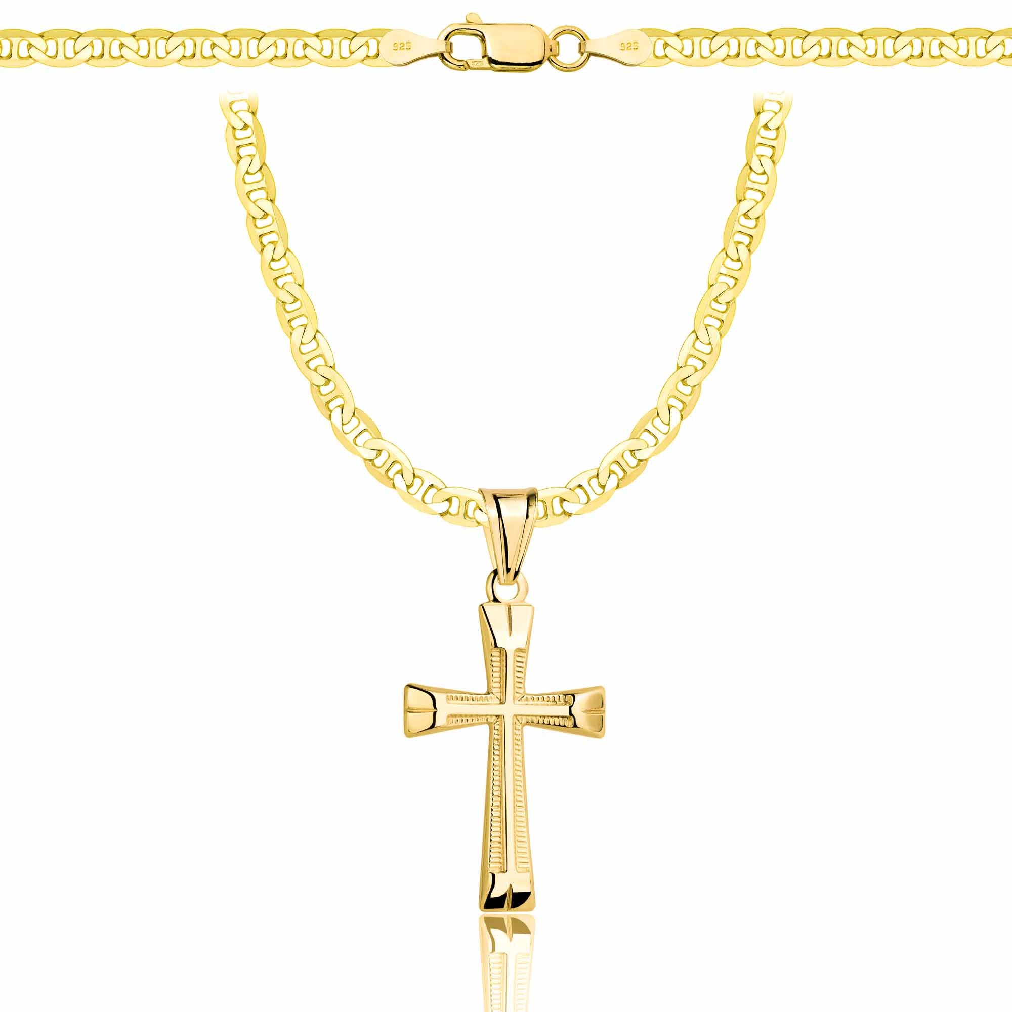 Łańcuszek komunijny pozłacany srebrny gucci z krzyżykiem 3,5mm z grawerowanym pudełeczkiem i zawieszką pr. 925