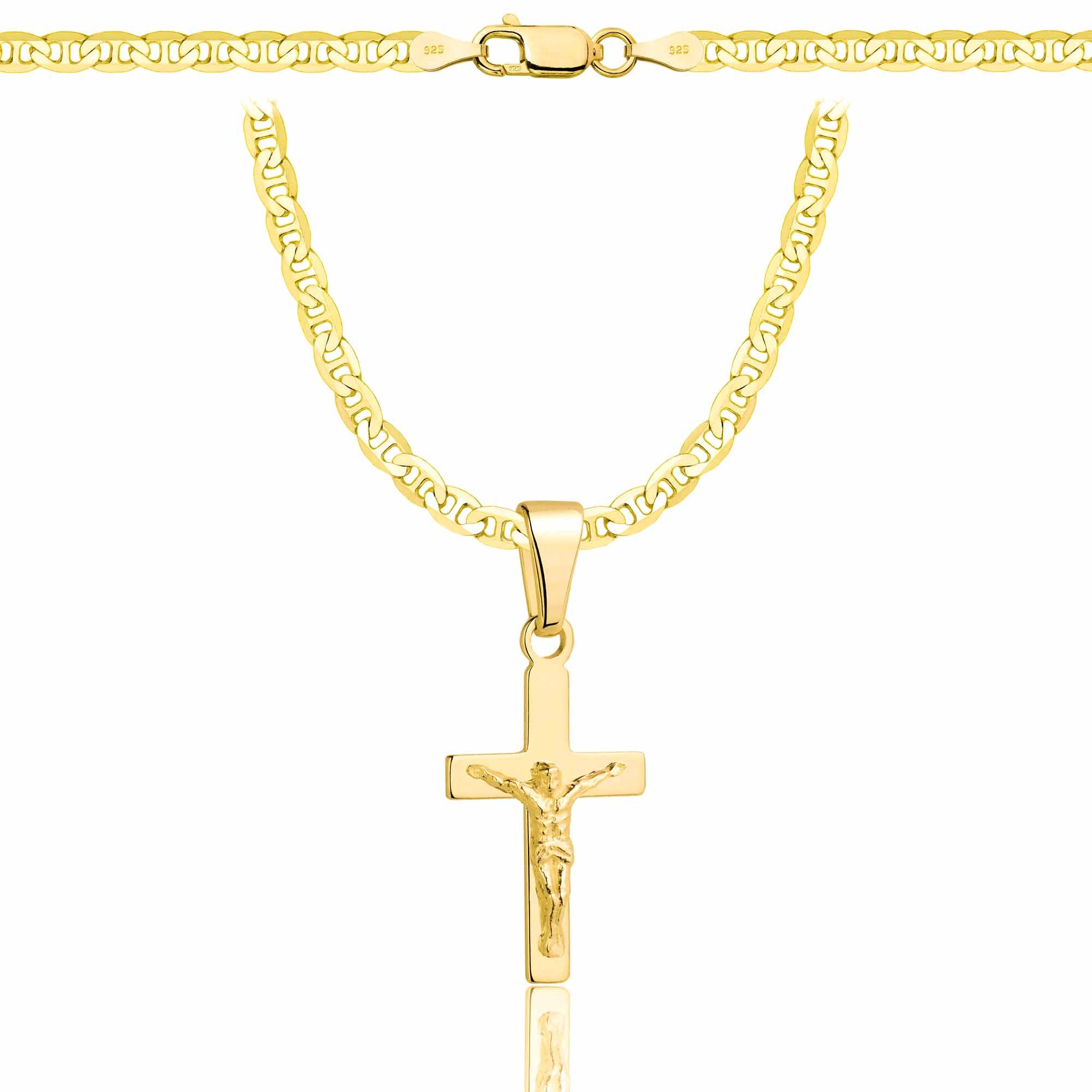 Łańcuszek komunijny pozłacany srebrny gucci z krzyżykiem 3,5mm z grawerowanym pudełeczkiem i zawieszką pr. 925