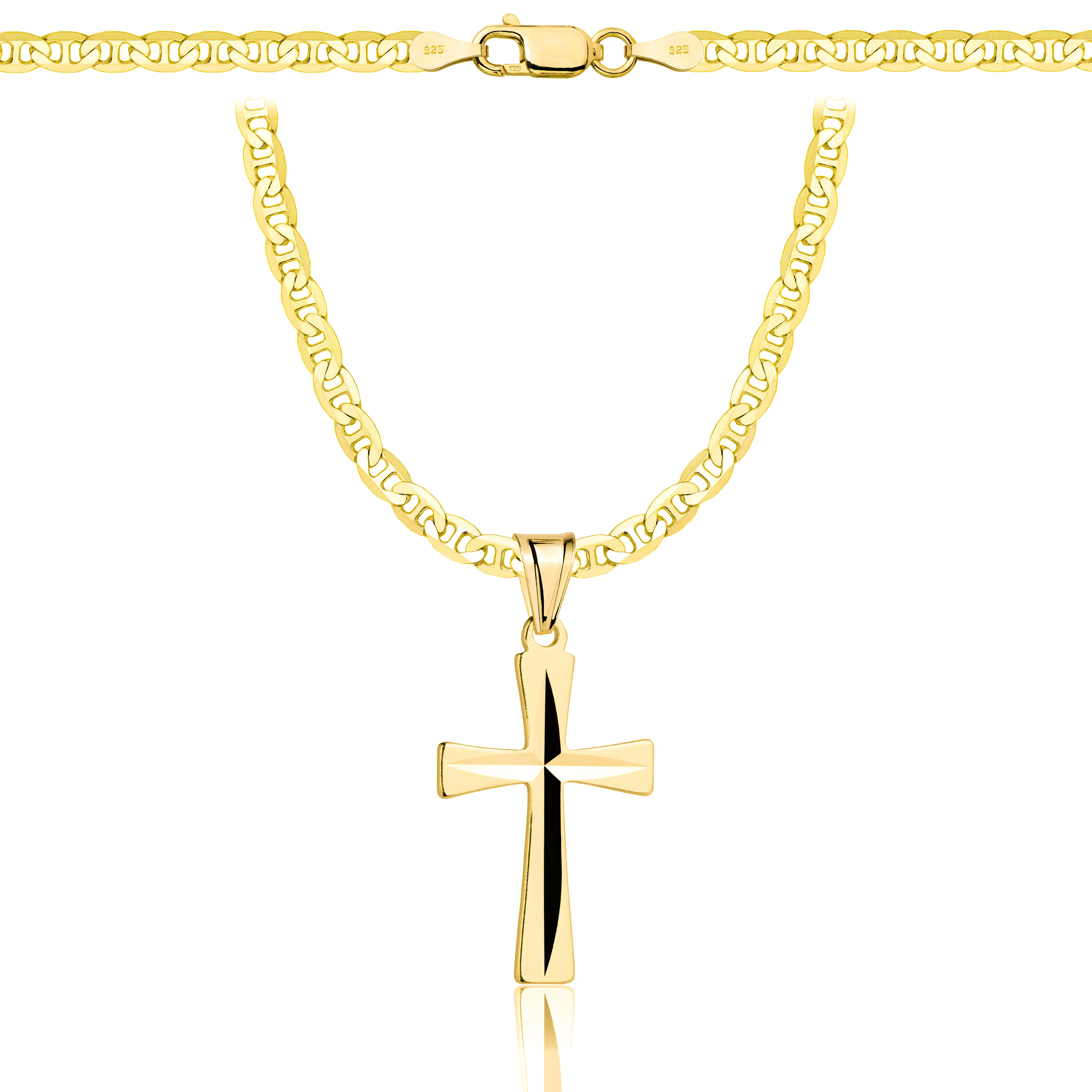 Łańcuszek komunijny pozłacany srebrny gucci z krzyżykiem 3,5mm z grawerowanym pudełeczkiem i zawieszką pr. 925