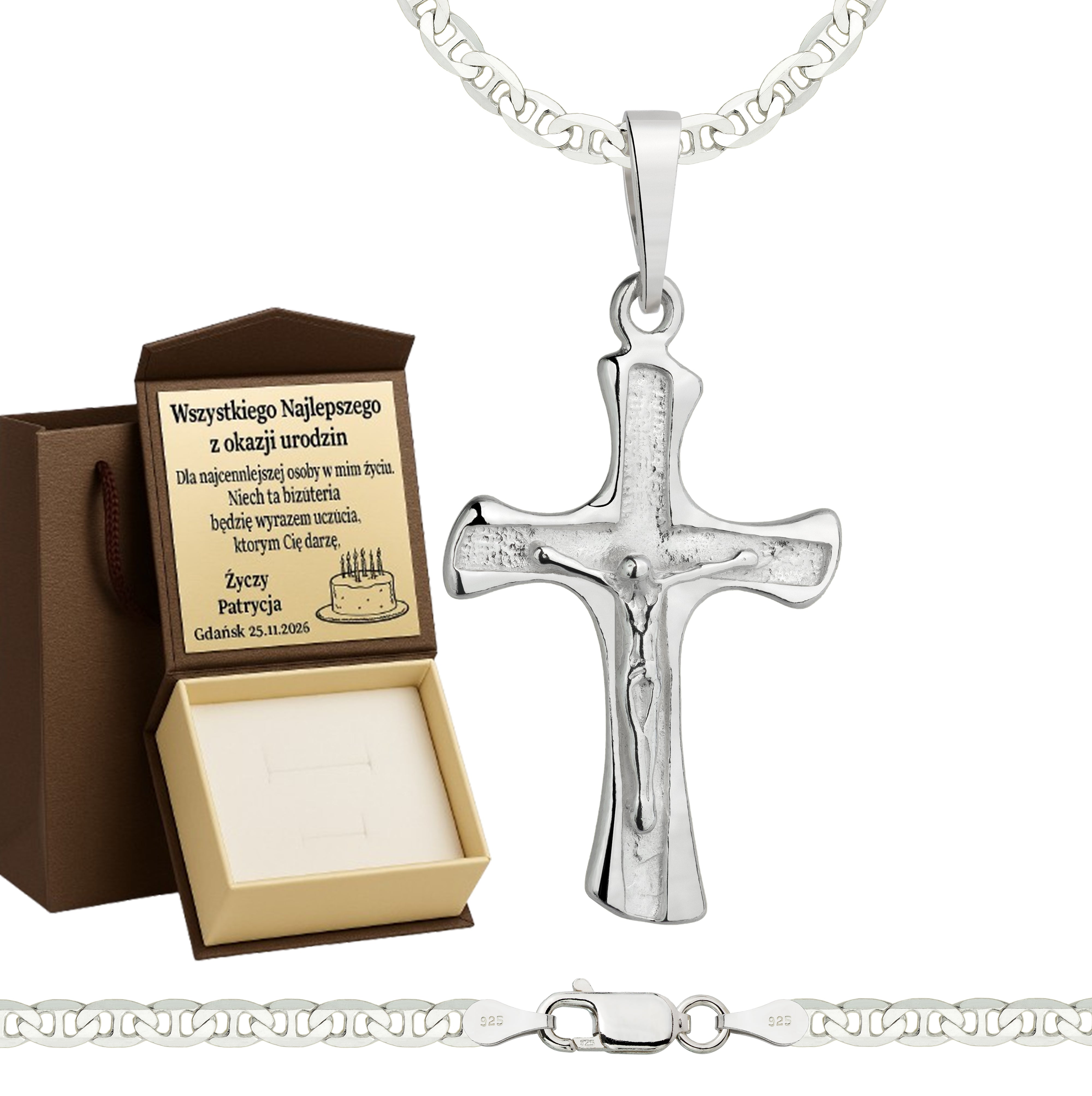 Łańcuszek srebrny z krzyżykiem gucci 3,5mm pr. 925