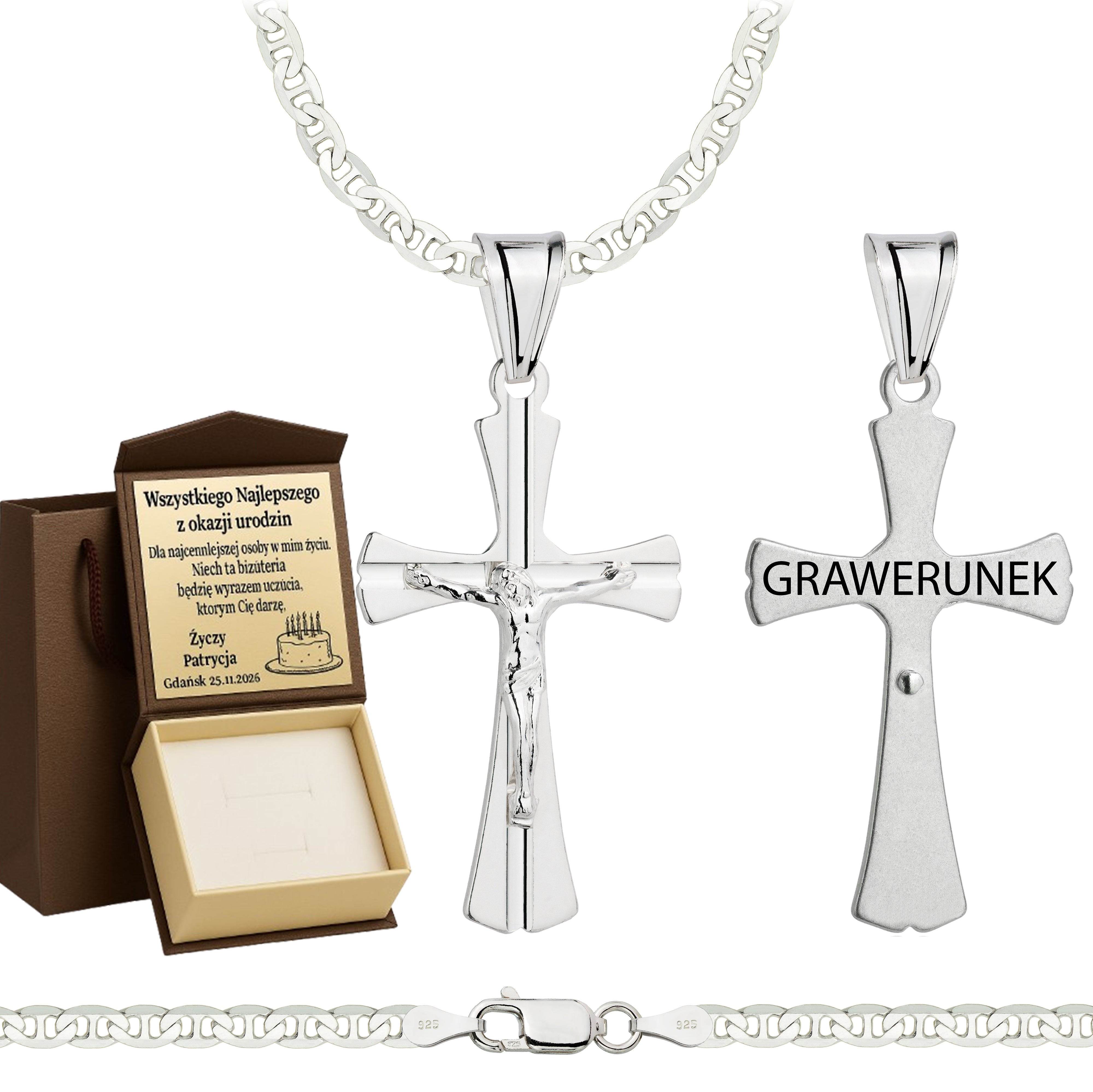 Łańcuszek srebrny z krzyżykiem gucci 3,5mm pr. 925