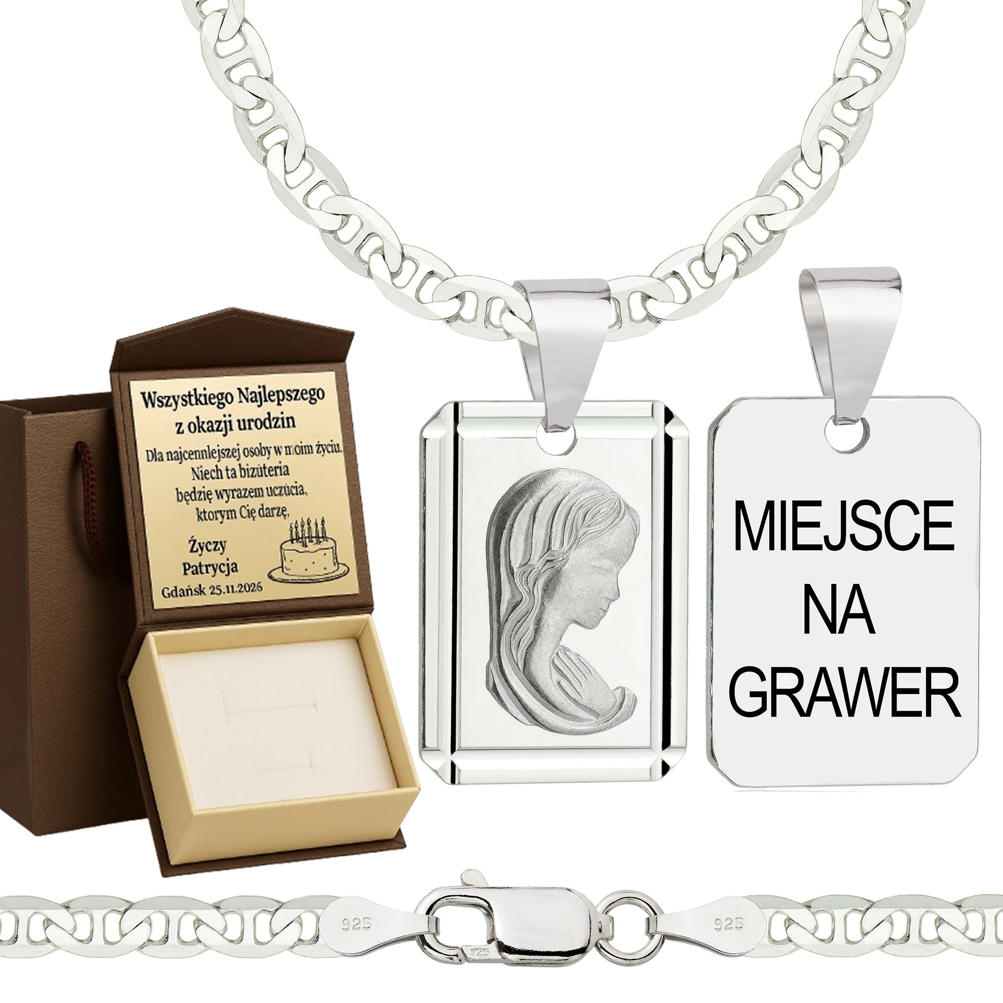 Łańcuszek srebrny z medalikiem gucci 3,5mm pr. 925