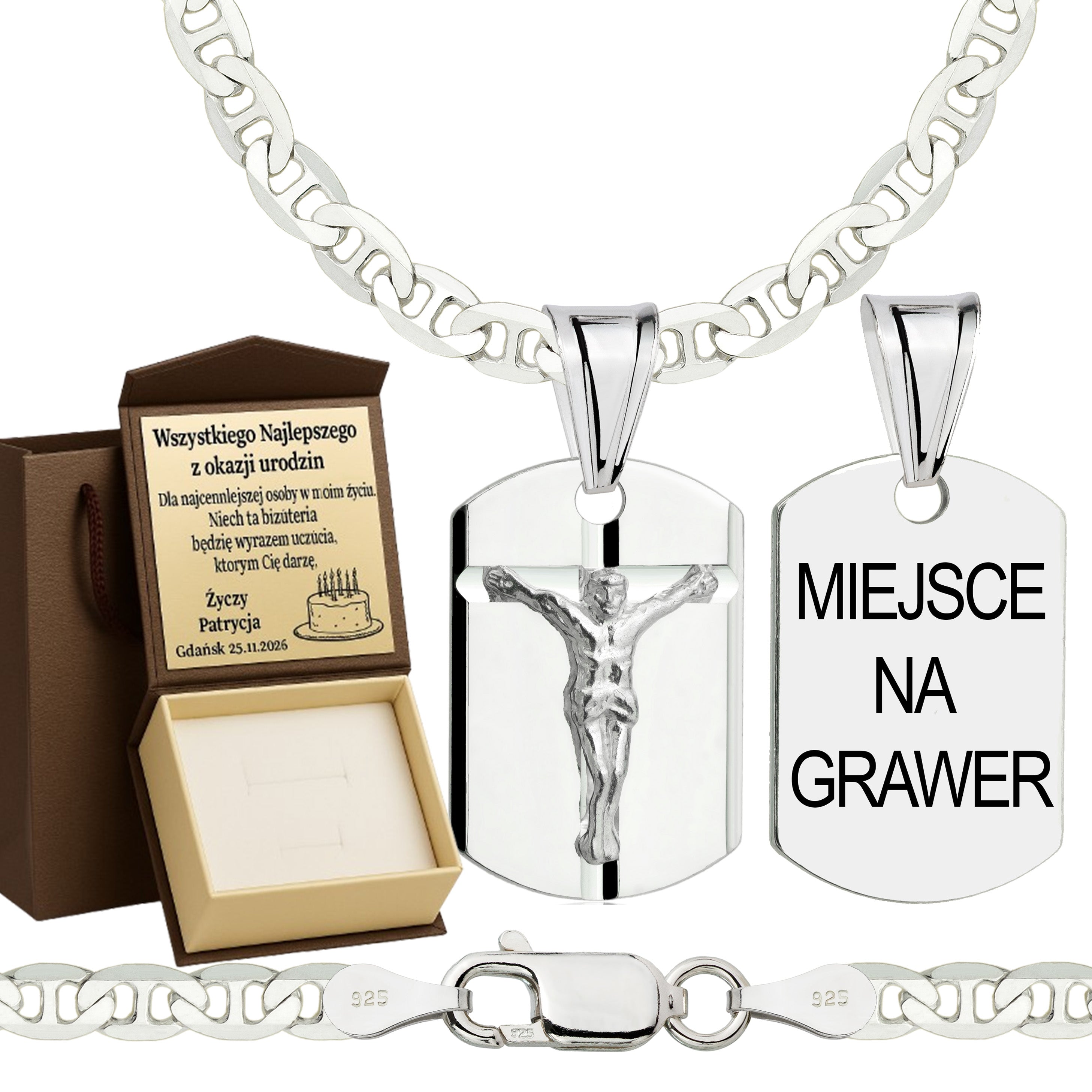 Łańcuszek srebrny z medalikiem gucci 3,5mm pr. 925