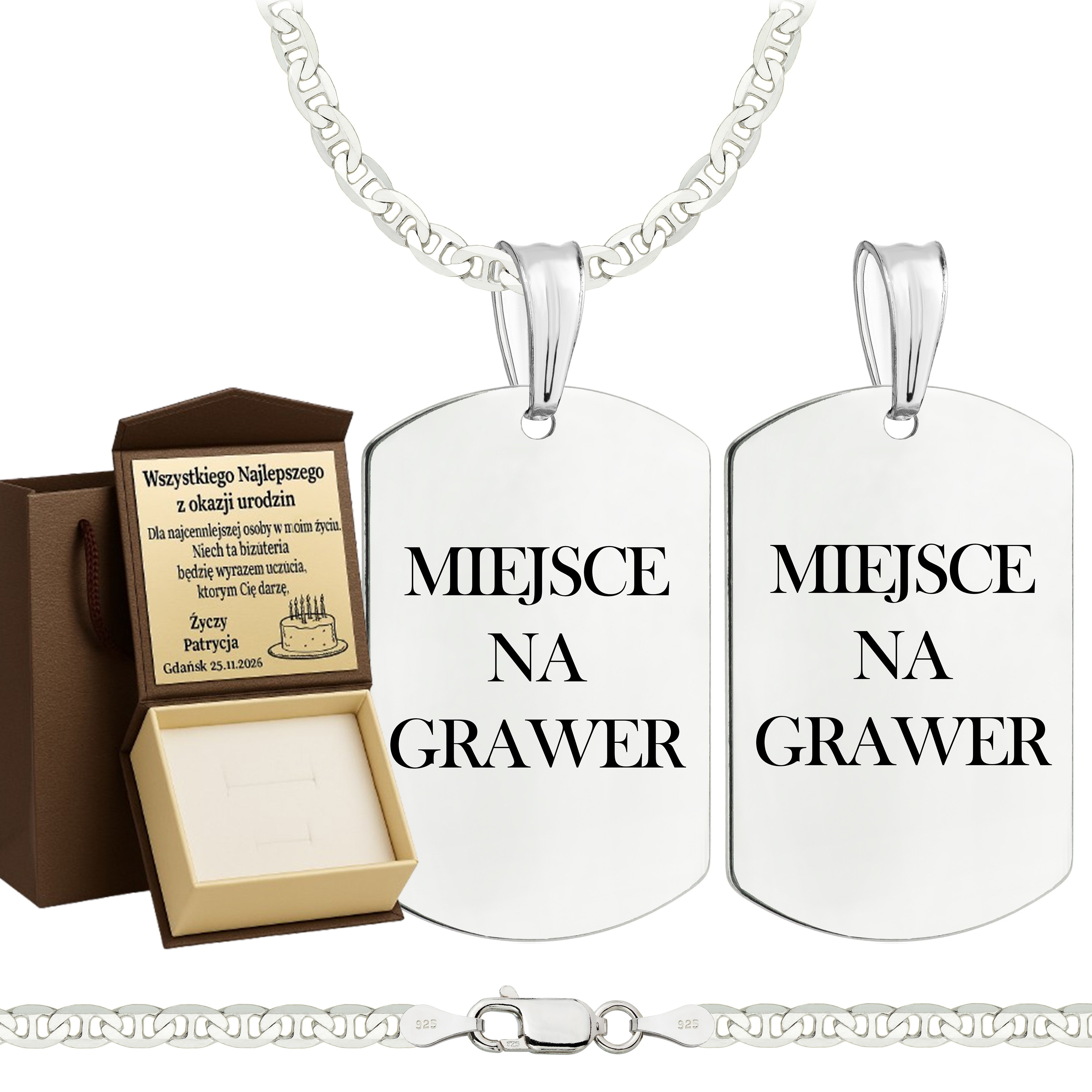 Łańcuszek srebrny z nieśmiertelnikiem gucci 3,5mm pr. 925