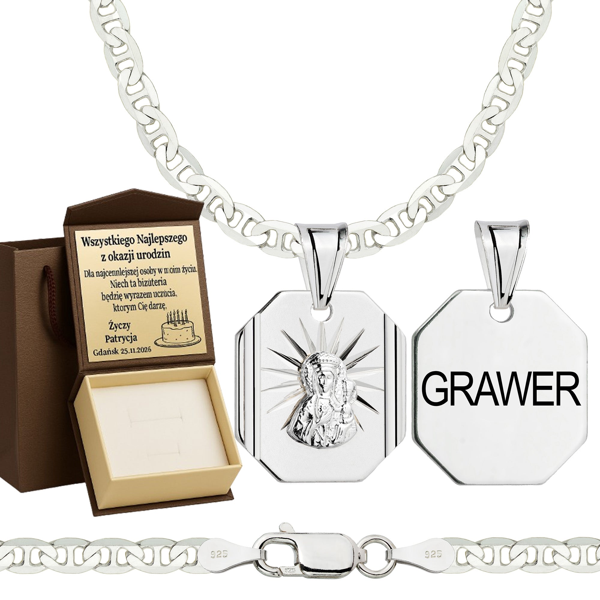 Łańcuszek srebrny z medalikiem gucci 3,5mm pr. 925