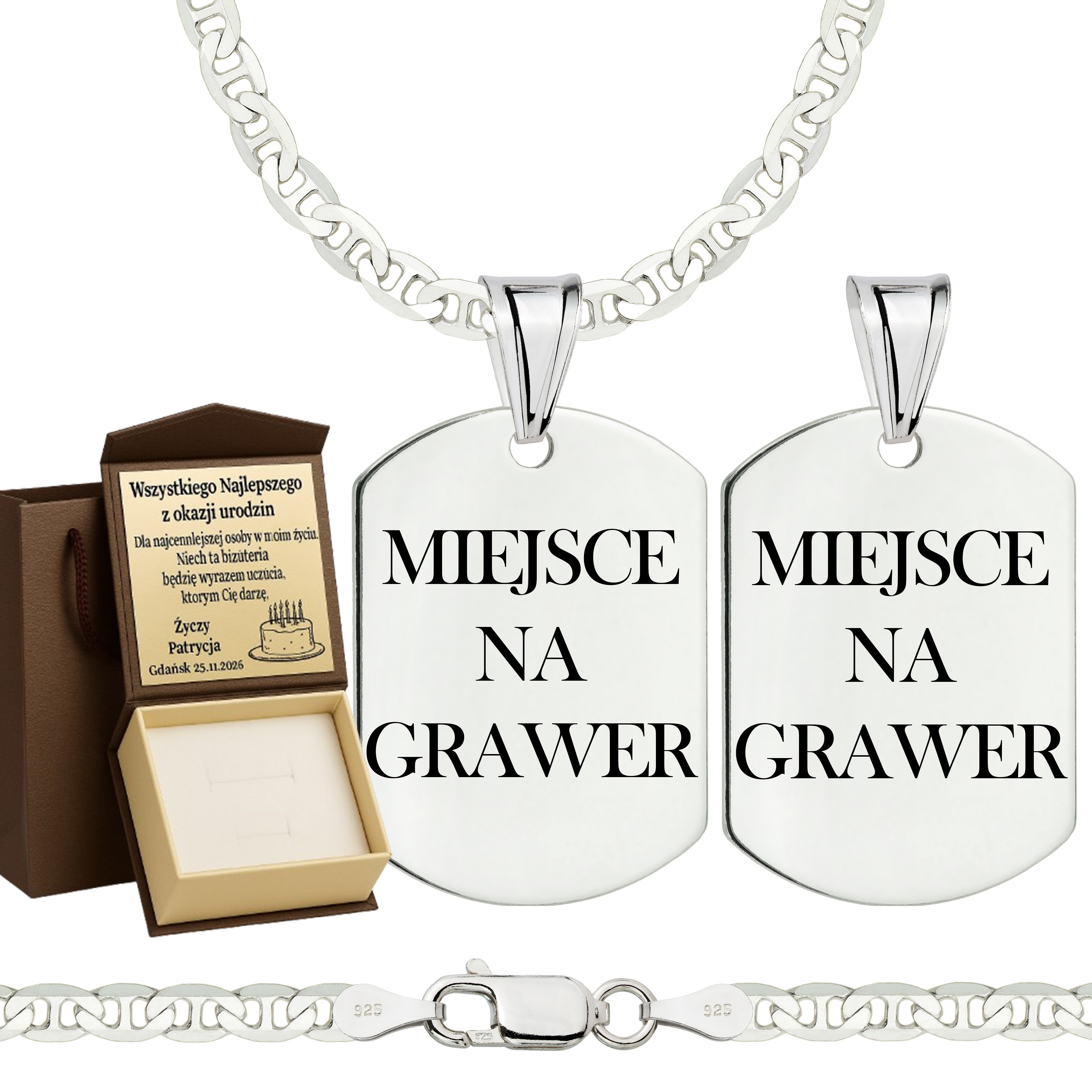 Łańcuszek srebrny z nieśmiertelnikiem gucci 3,5mm pr. 925