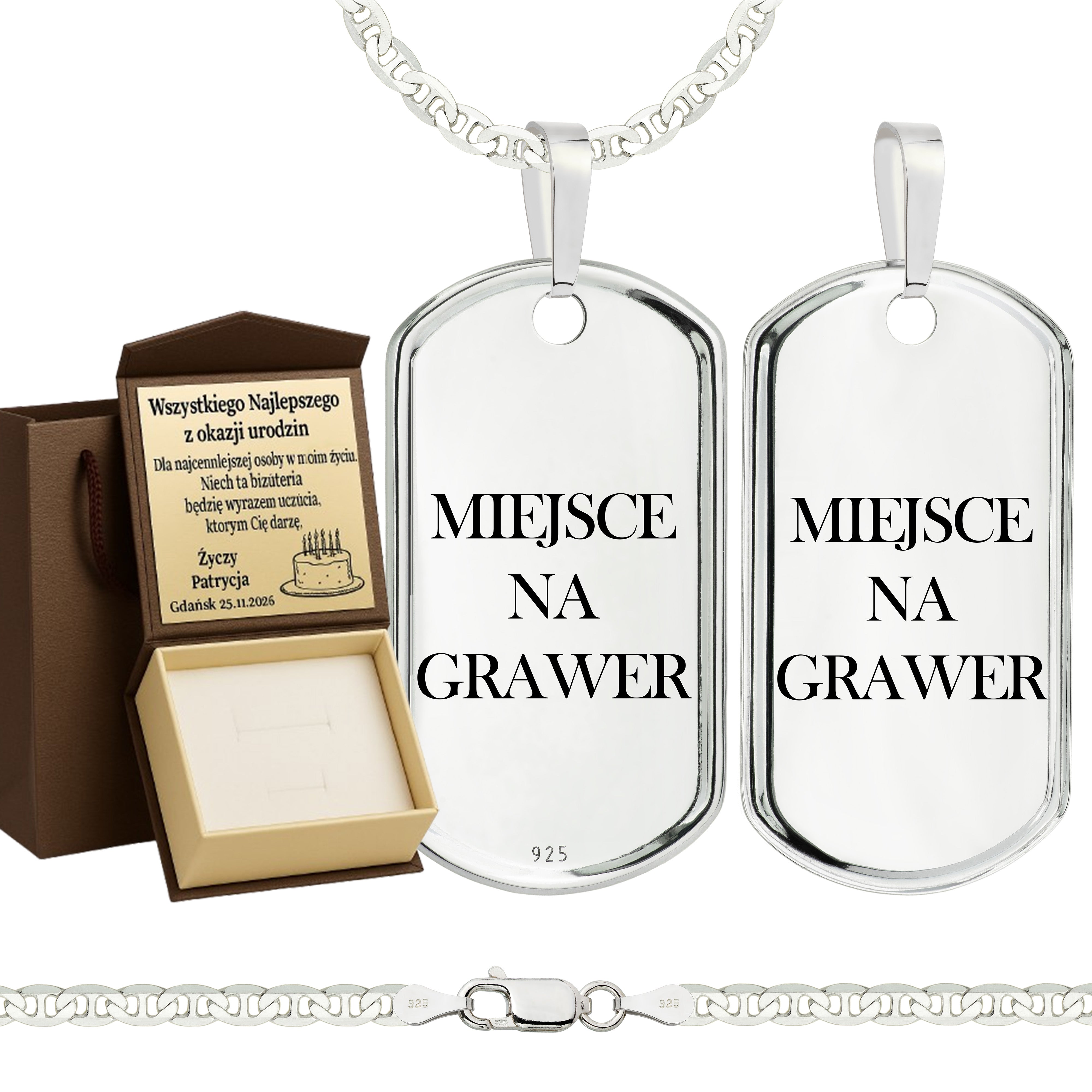 Łańcuszek srebrny z nieśmiertelnikiem gucci 3,5mm pr. 925