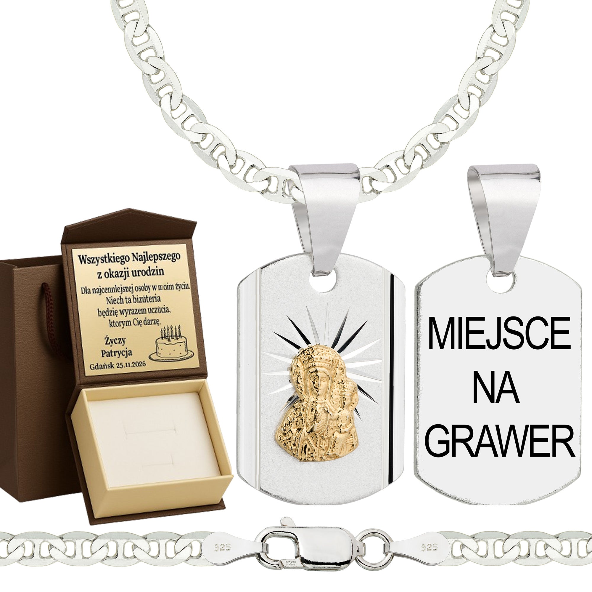 Łańcuszek srebrny z medalikiem gucci 3,5mm pr. 925