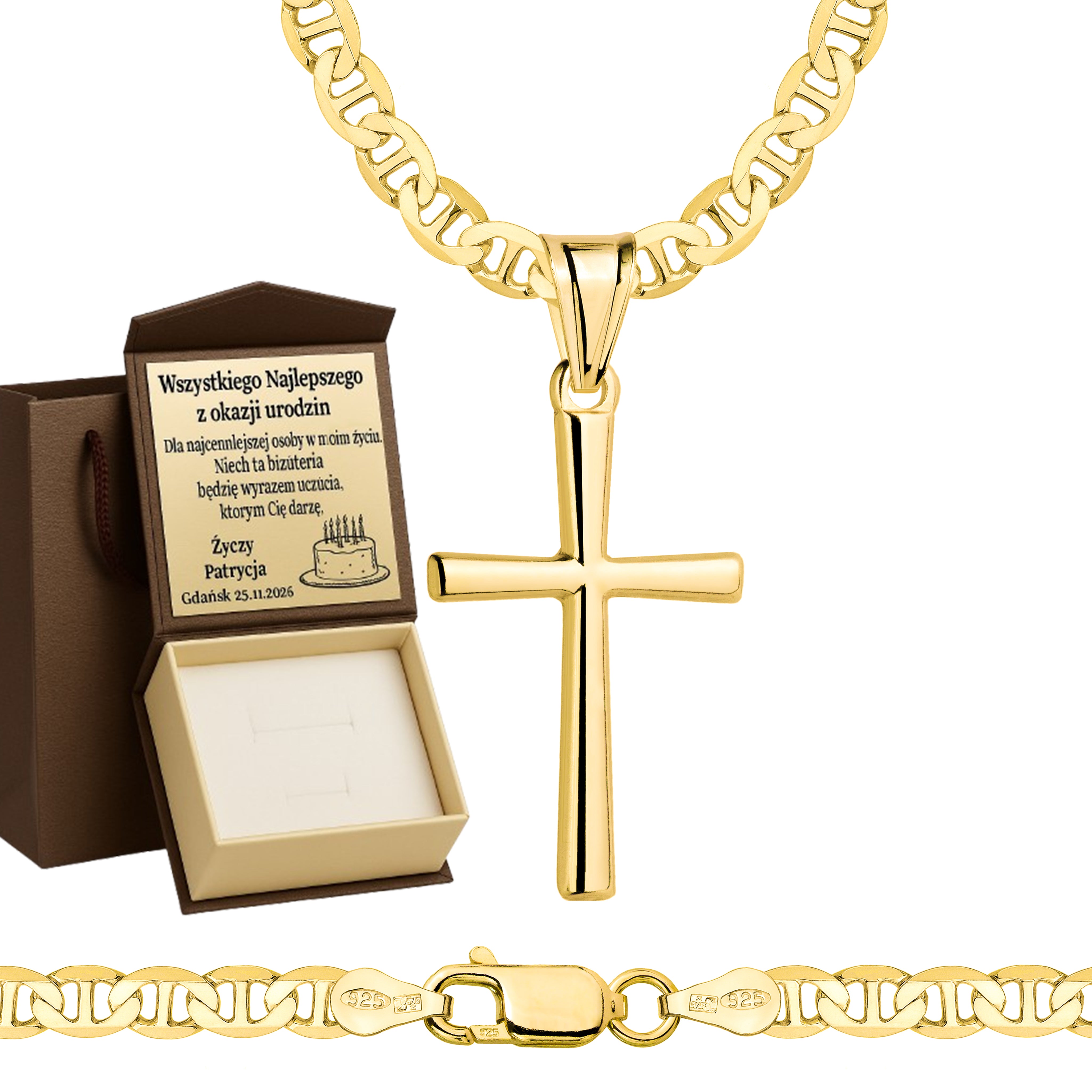 Łańcuszek pozłacany srebrny z krzyżykiem gucci 4,5mm pr. 925
