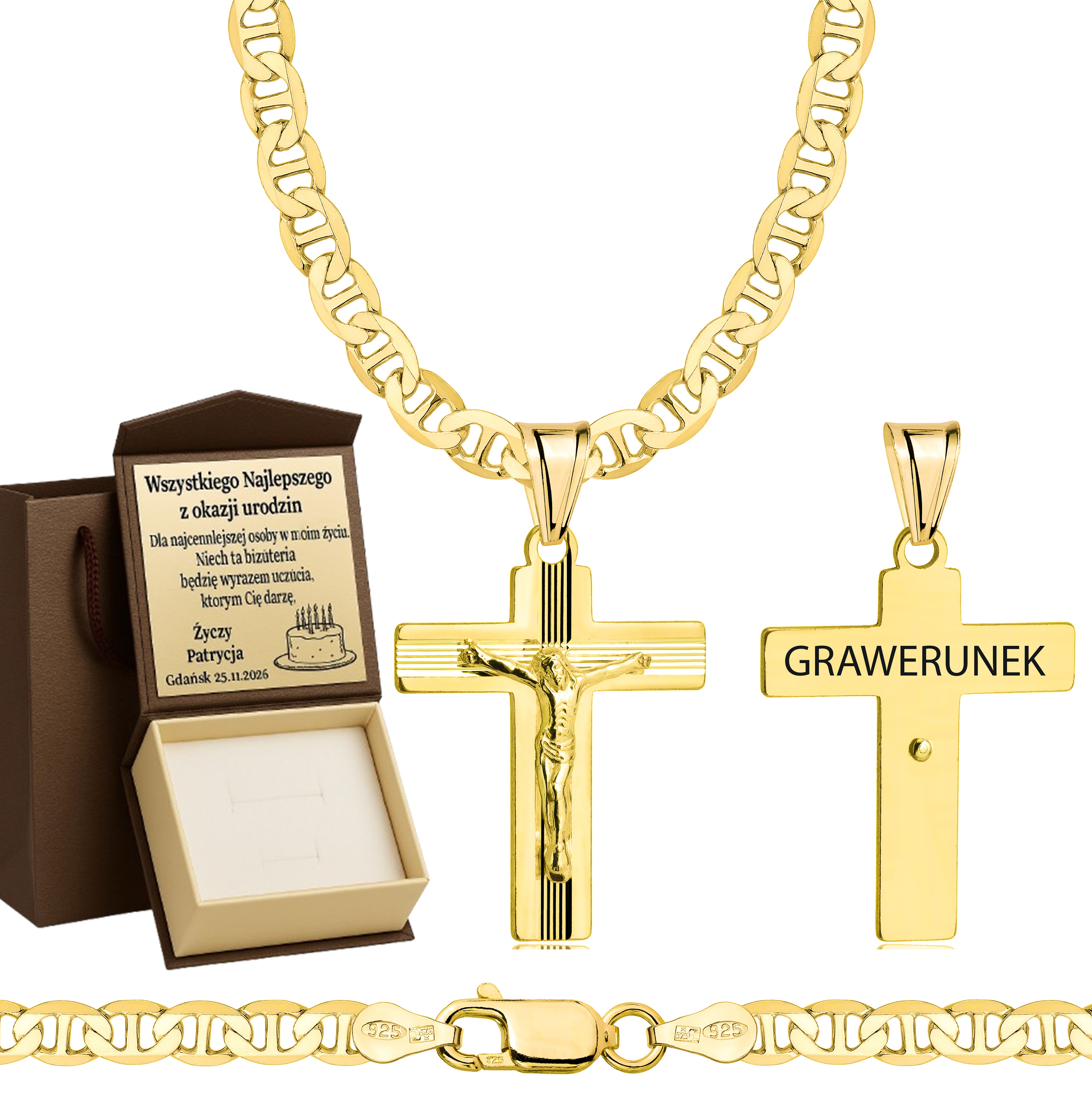 Łańcuszek pozłacany srebrny z krzyżykiem gucci 4,5mm pr. 925