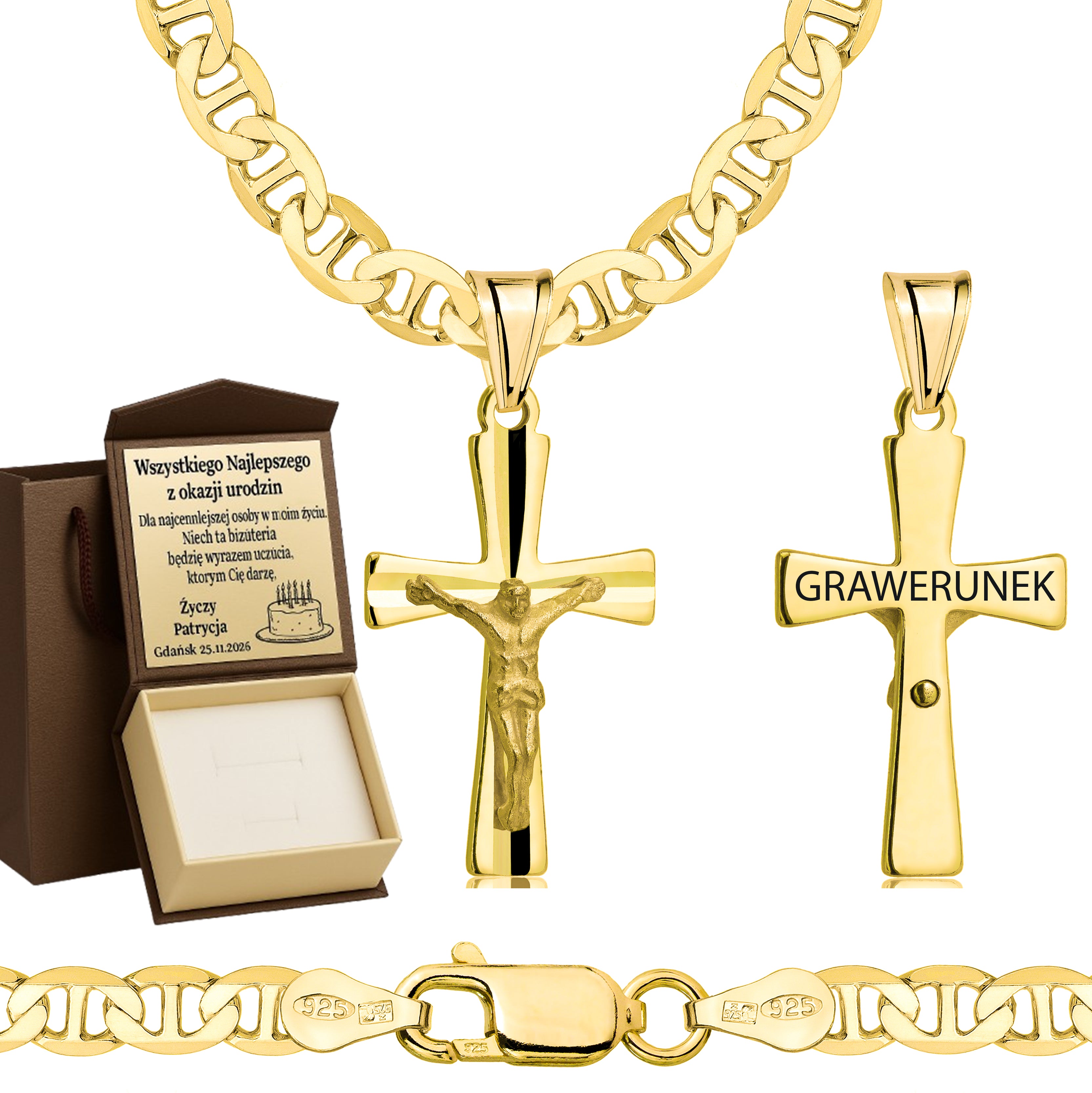 Łańcuszek pozłacany srebrny z krzyżykiem gucci 4,5mm pr. 925