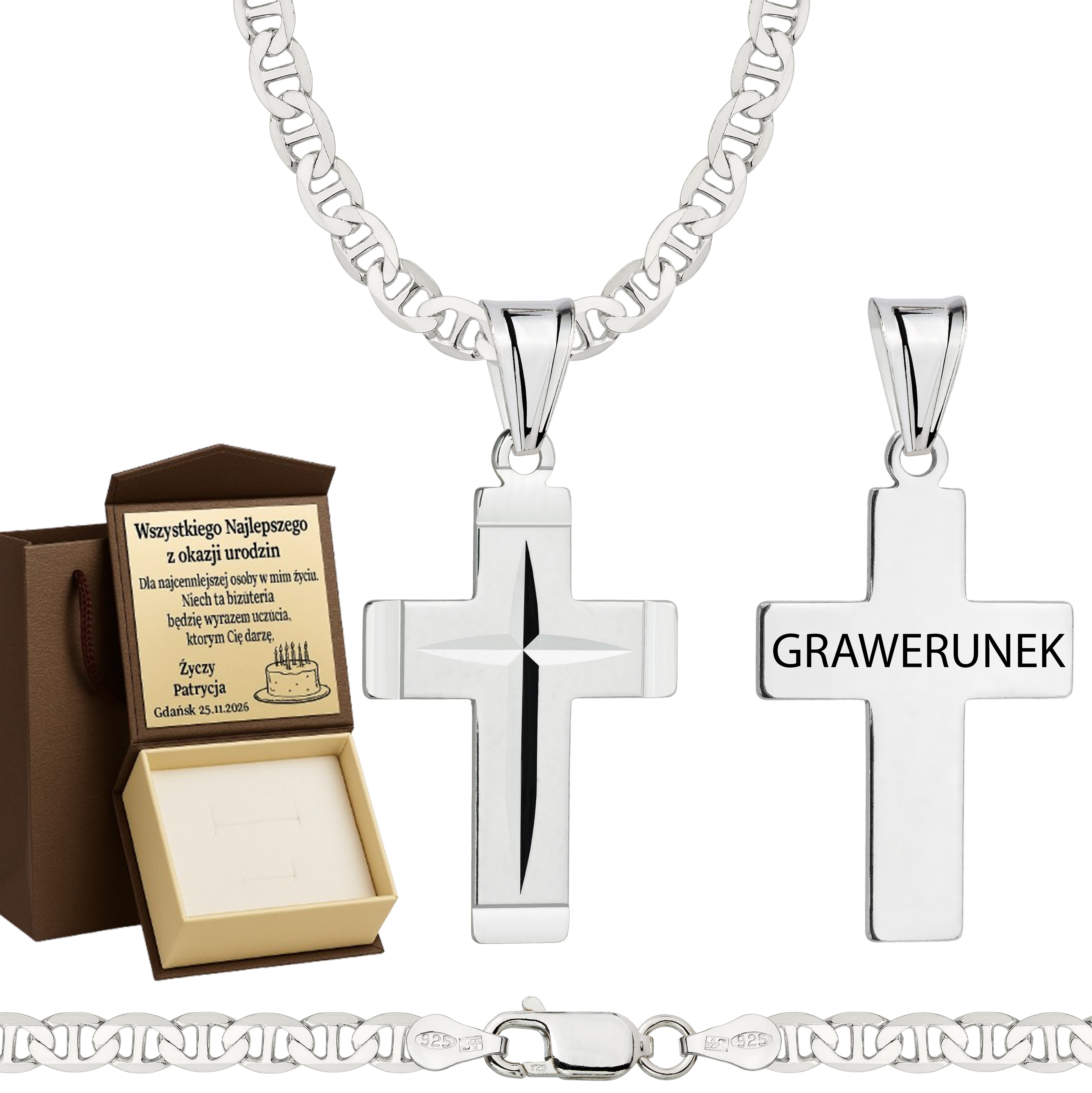 Łańcuszek srebrny z krzyżykiem gucci 4,5mm pr. 925