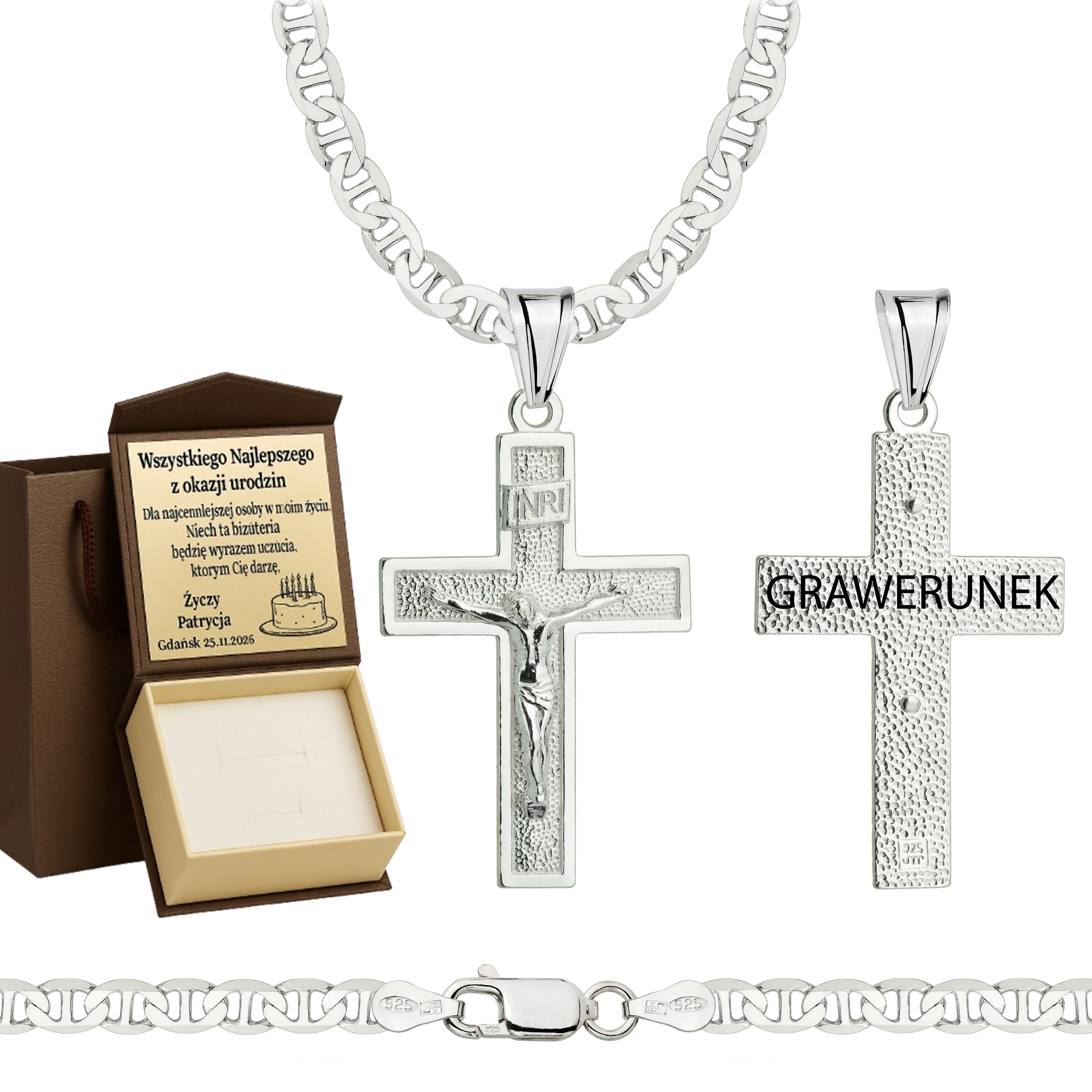 Łańcuszek srebrny z krzyżykiem gucci 4,5mm pr. 925