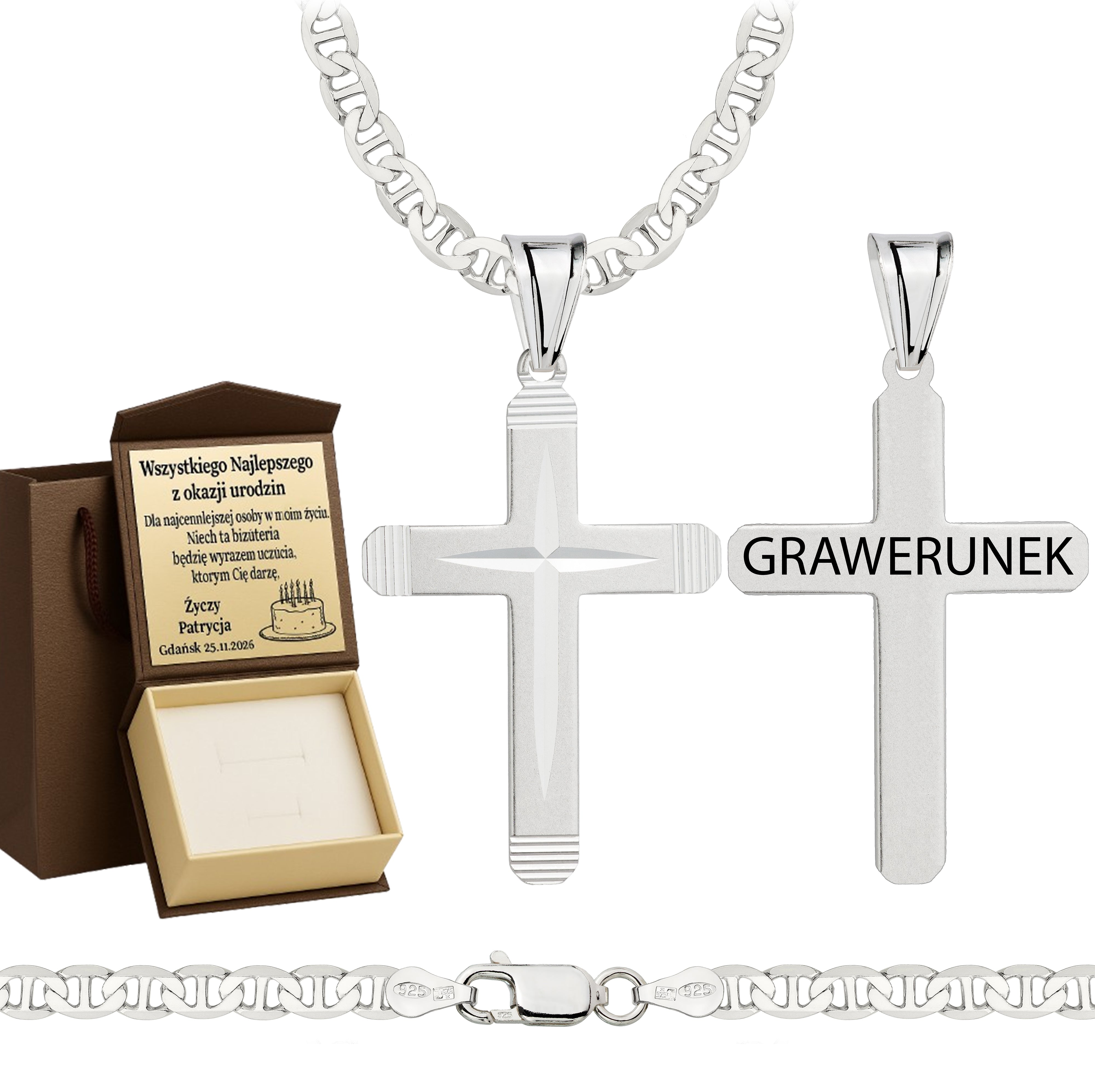 Łańcuszek srebrny z krzyżykiem gucci 4,5mm pr. 925