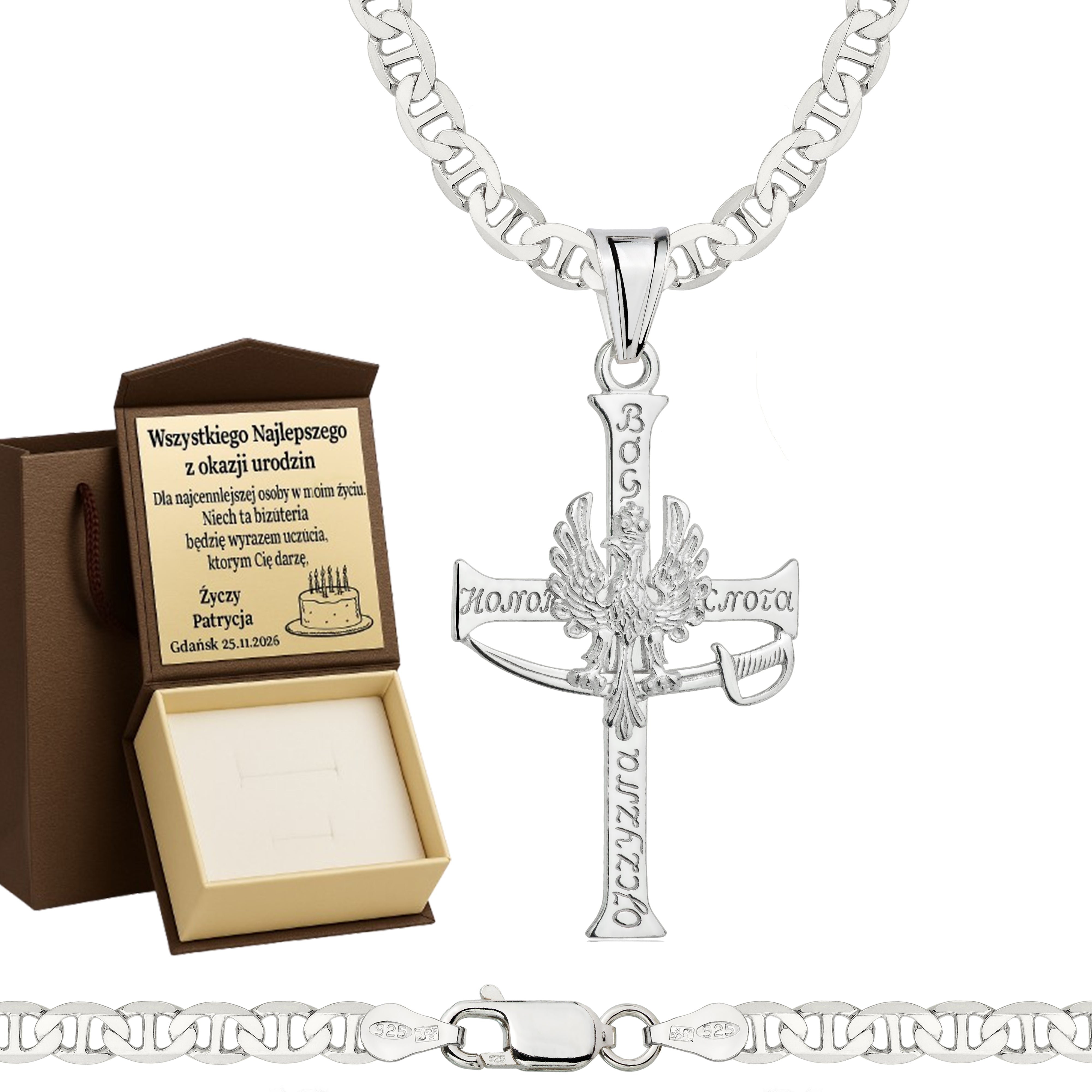 Łańcuszek srebrny z krzyżykiem gucci 4,5mm pr. 925