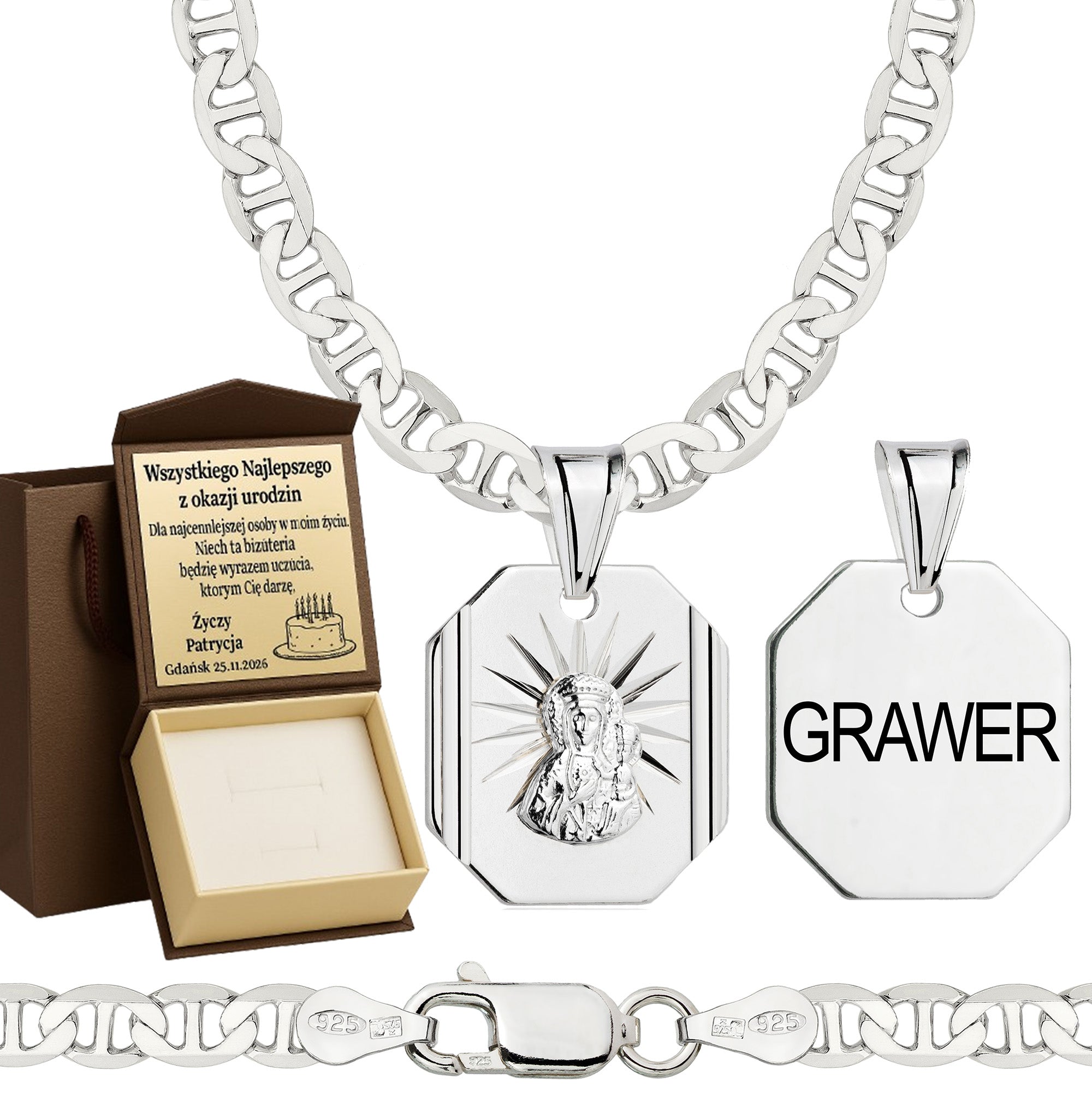 Łańcuszek srebrny z medalikiem gucci 4,5mm pr. 925