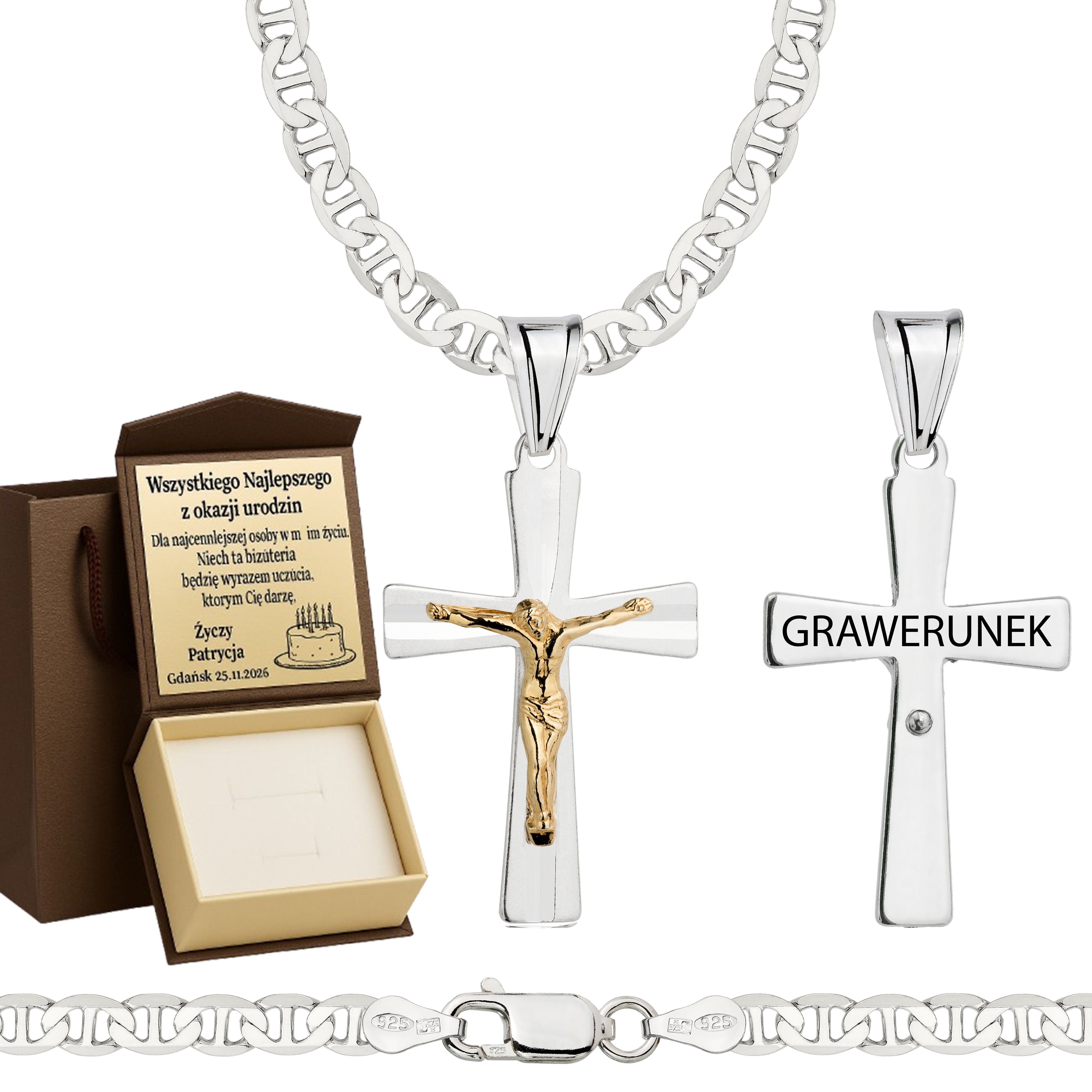 Łańcuszek srebrny z krzyżykiem gucci 4,5mm pr. 925