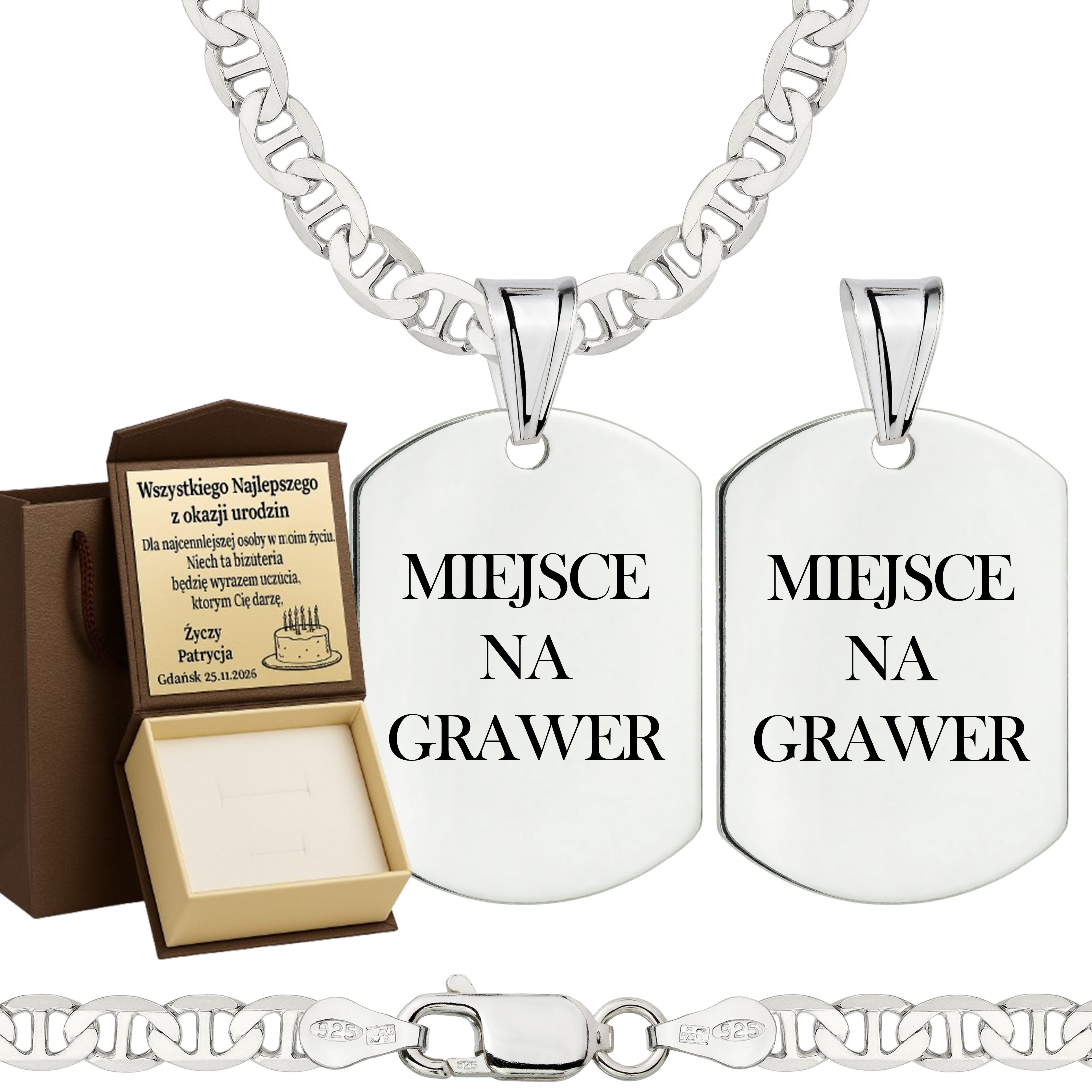 Łańcuszek srebrny z nieśmiertelnikiem gucci 4,5mm pr. 925