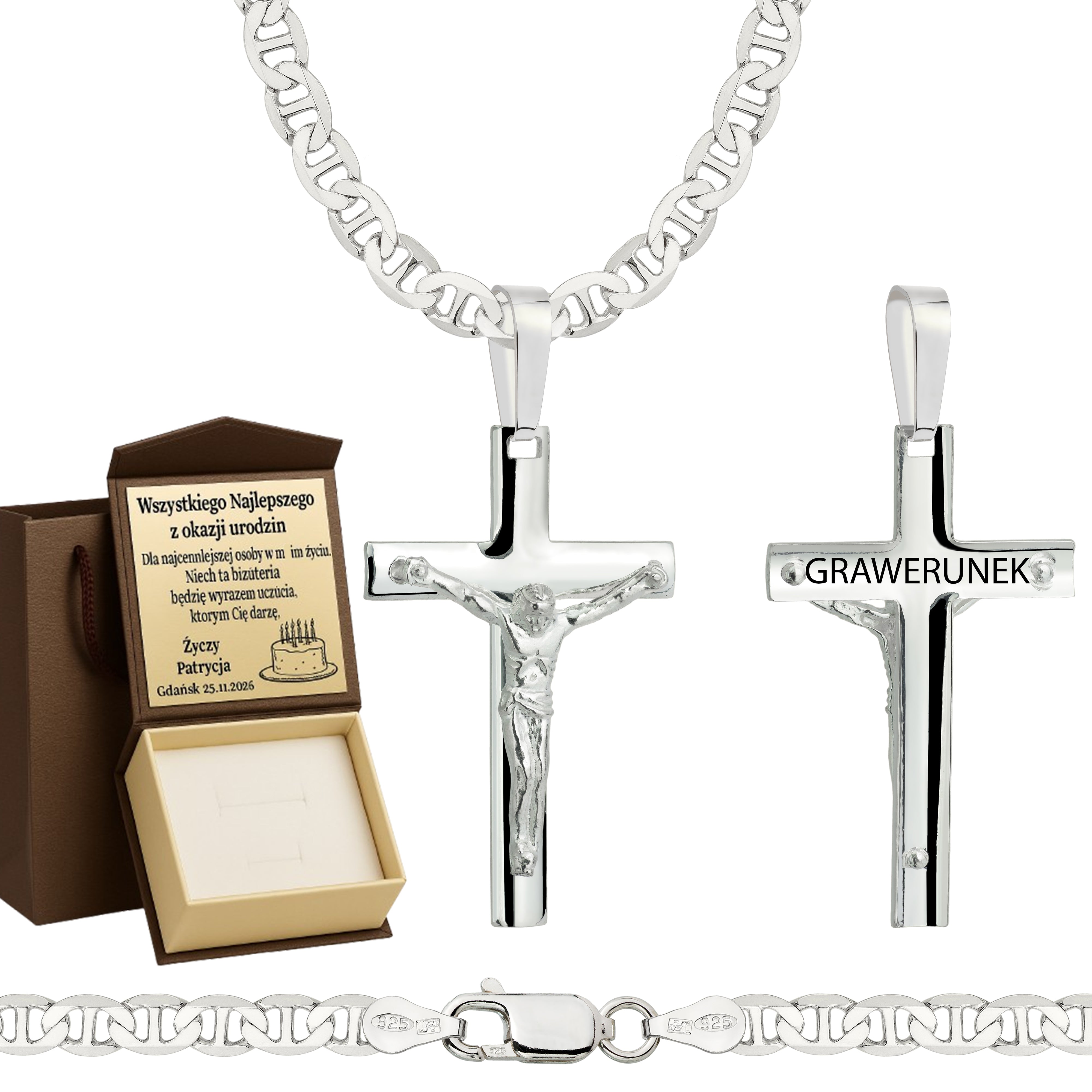 Łańcuszek srebrny z krzyżykiem gucci 4,5mm pr. 925