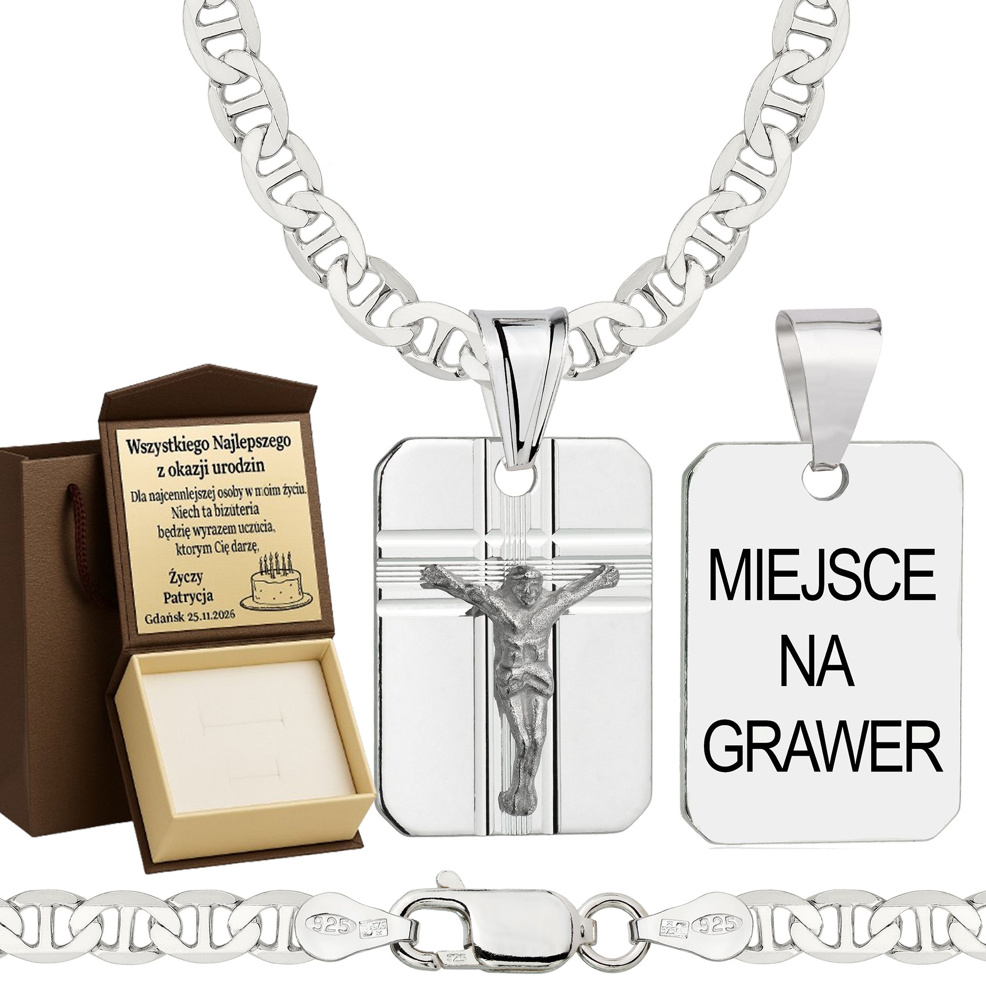 Łańcuszek srebrny z medalikiem gucci 4,5mm pr. 925