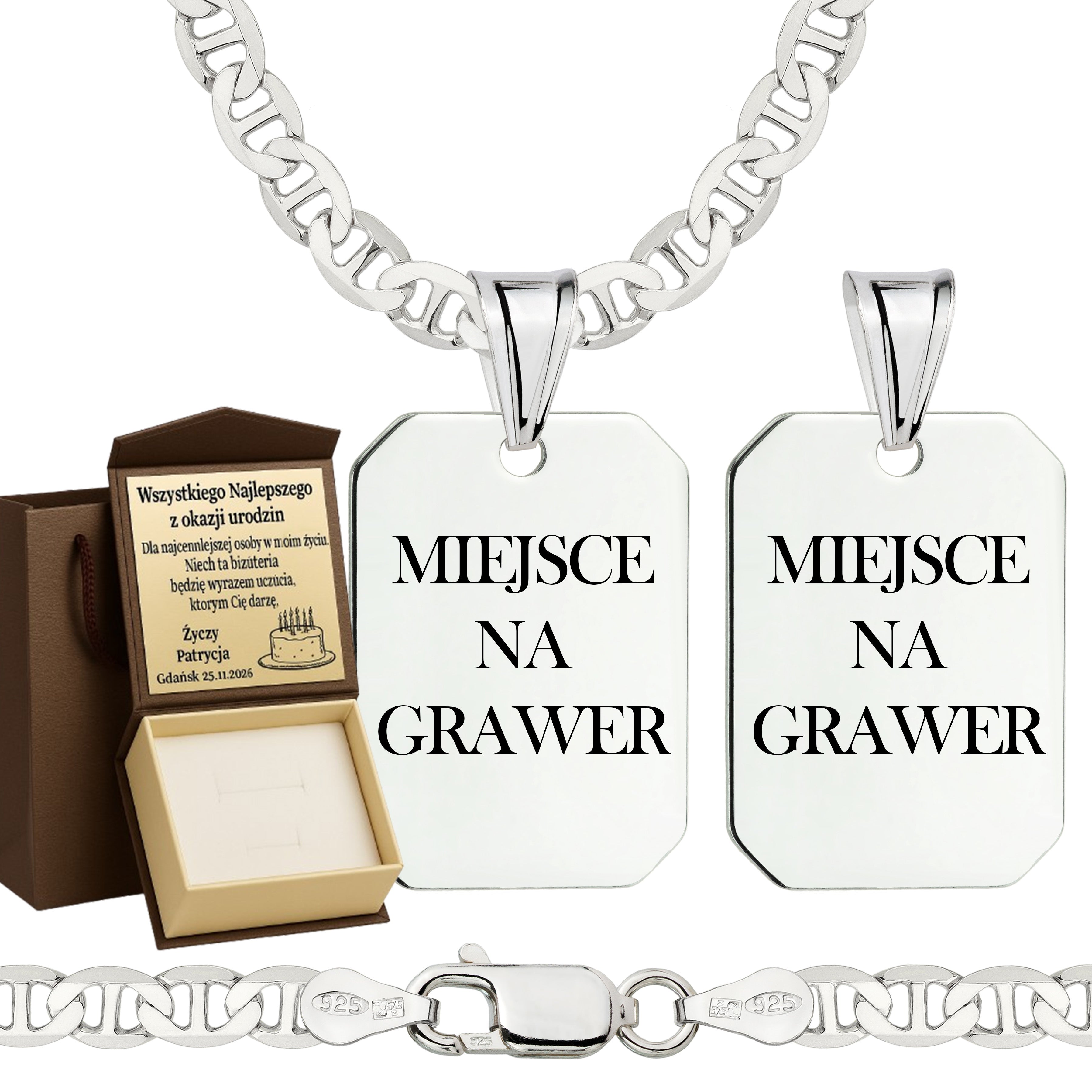 Łańcuszek srebrny z nieśmiertelnikiem gucci 4,5mm pr. 925