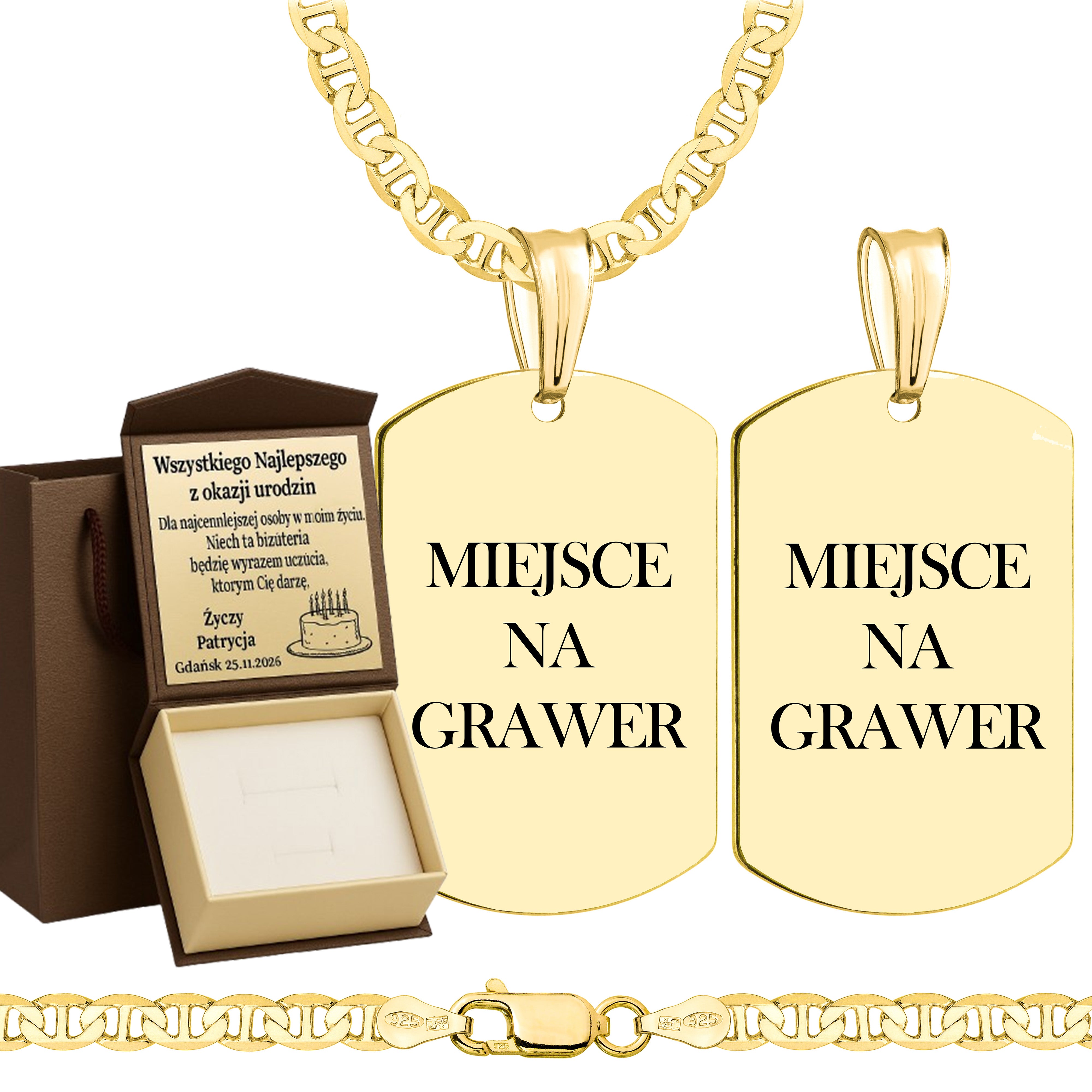 Łańcuszek pozłacany srebrny z nieśmiertelnikiem gucci 4,5mm pr. 925 585