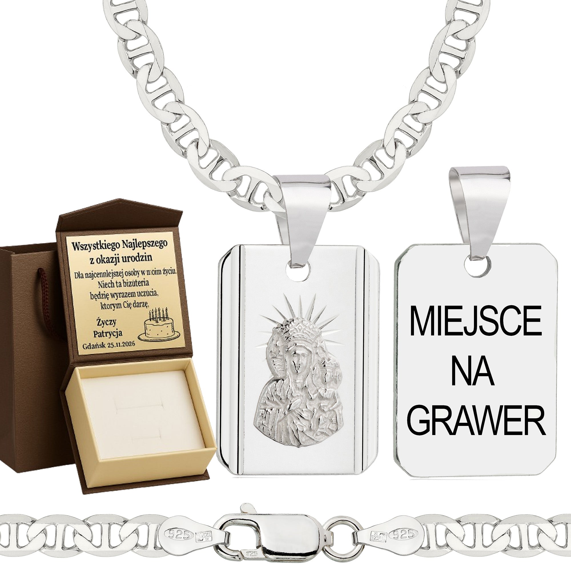 Łańcuszek srebrny z medalikiem gucci 4,5mm pr. 925