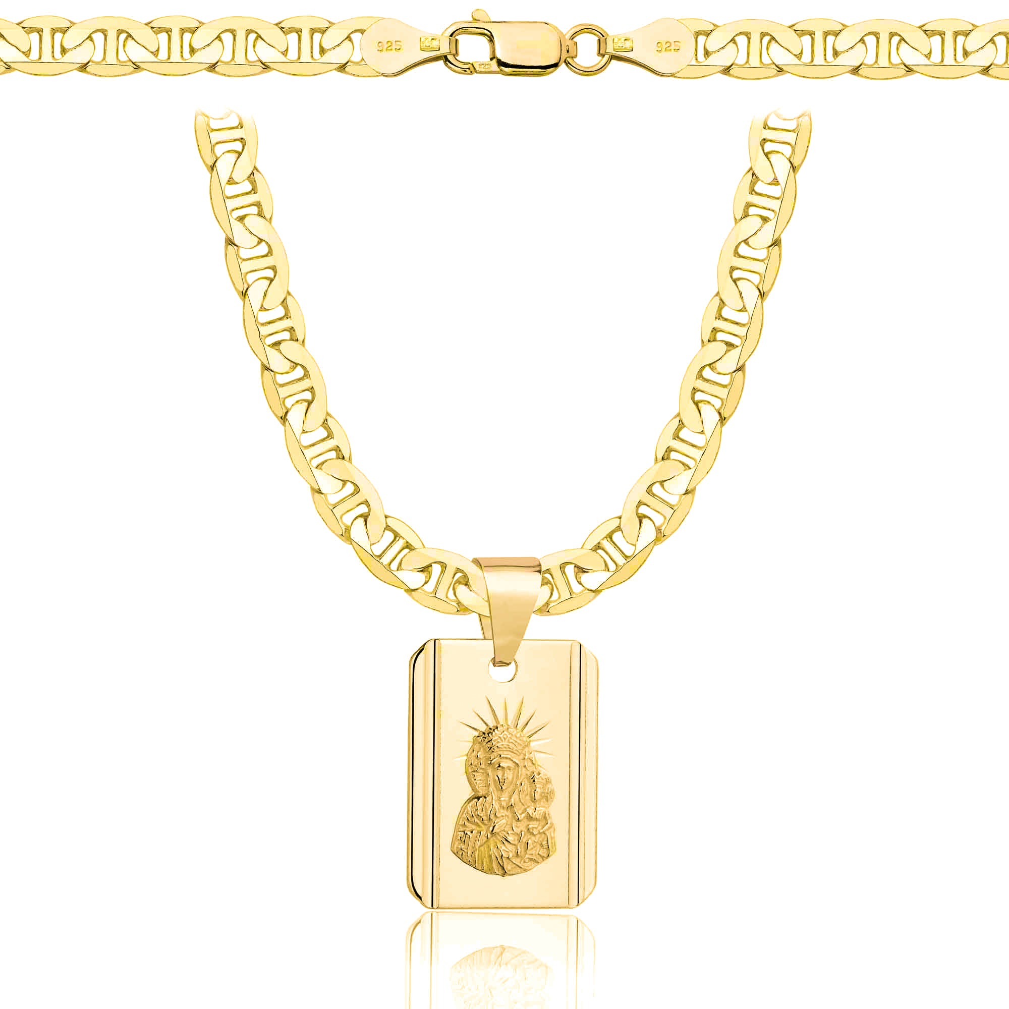 Łańcuszek pozłacany srebrny z medalikiem gucci 5,5mm pr. 925