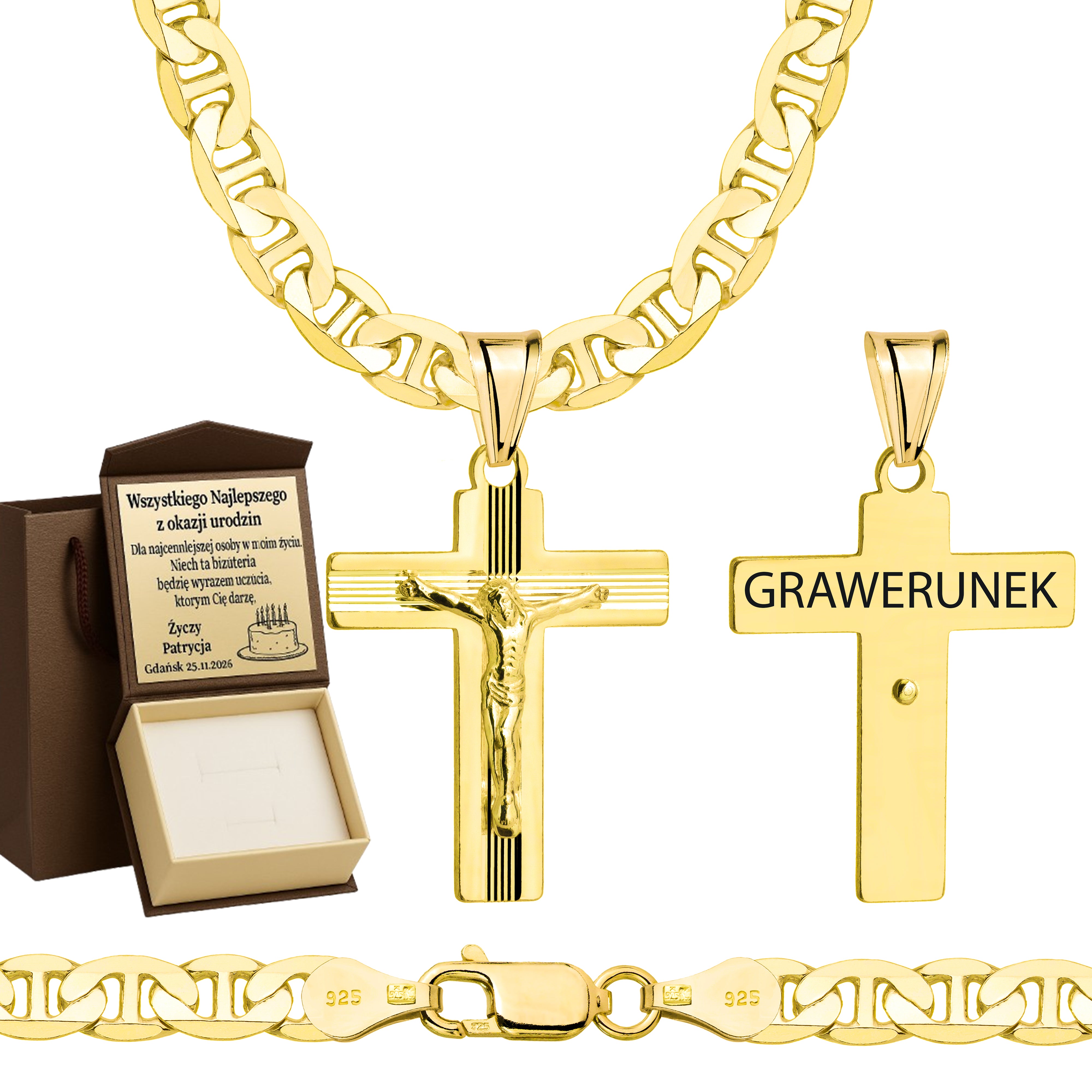 Łańcuszek pozłacany srebrny z krzyżykiem gucci 5,5mm pr. 925