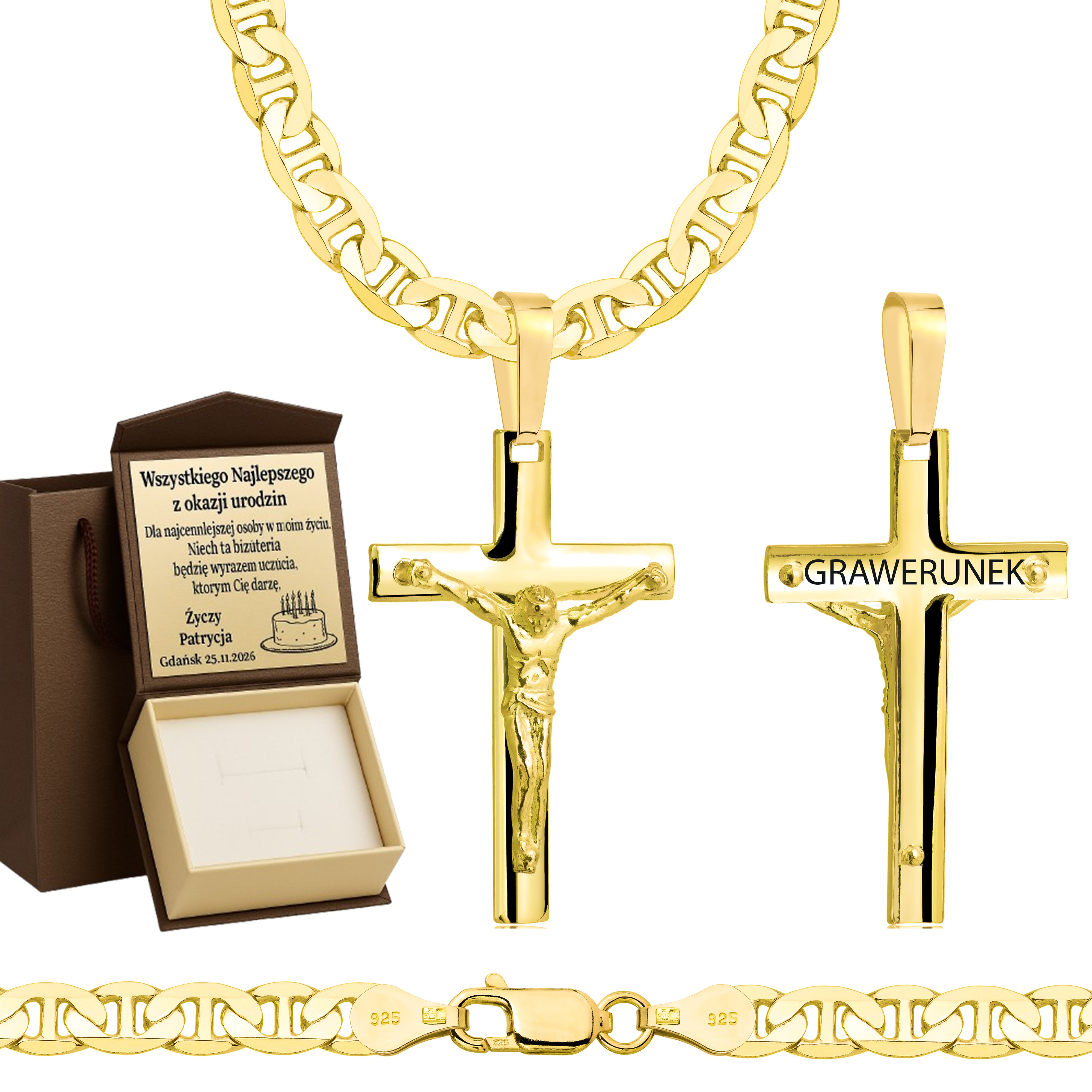 Łańcuszek pozłacany srebrny z krzyżykiem gucci 5,5mm pr. 925