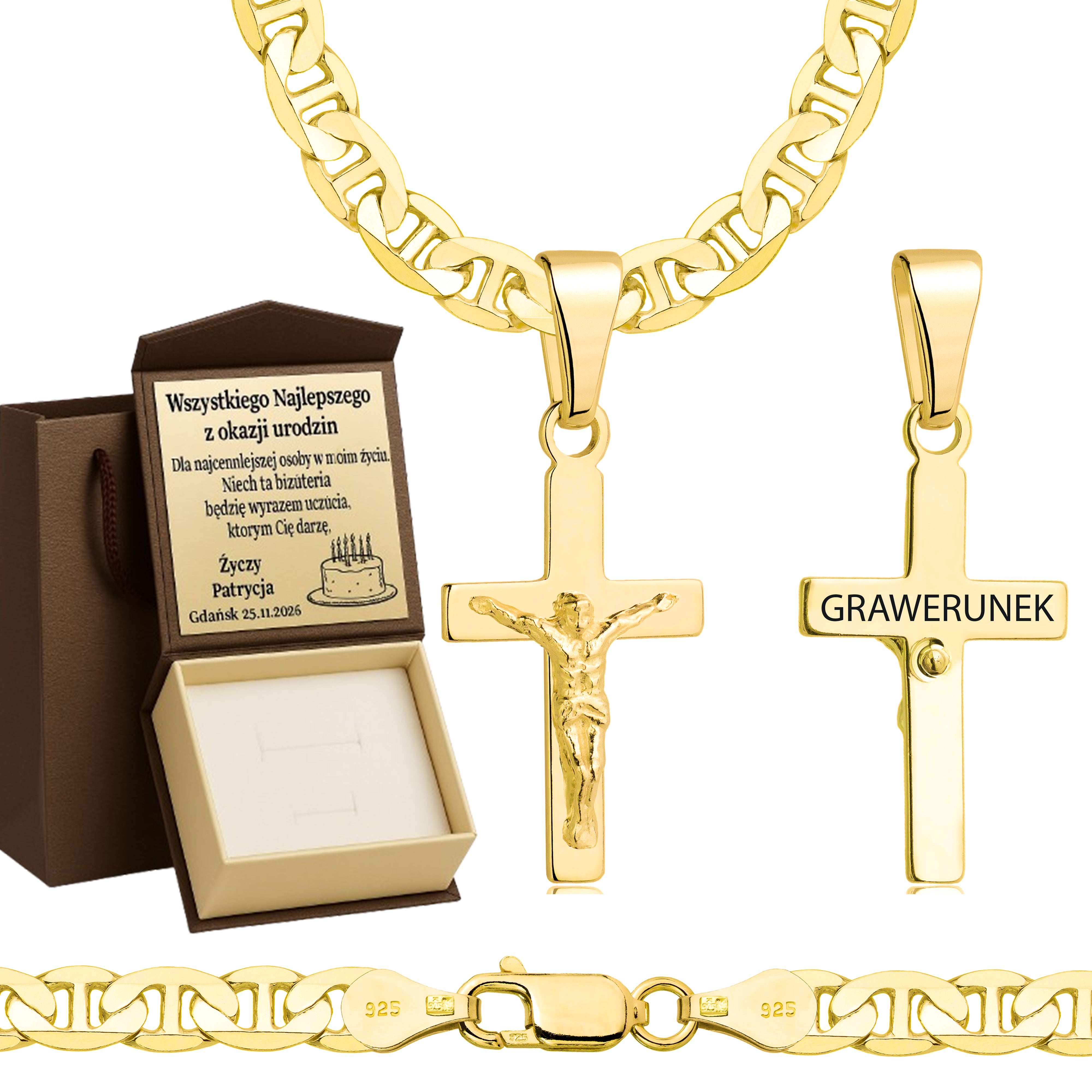 Łańcuszek pozłacany srebrny z krzyżykiem gucci 5,5mm pr. 925