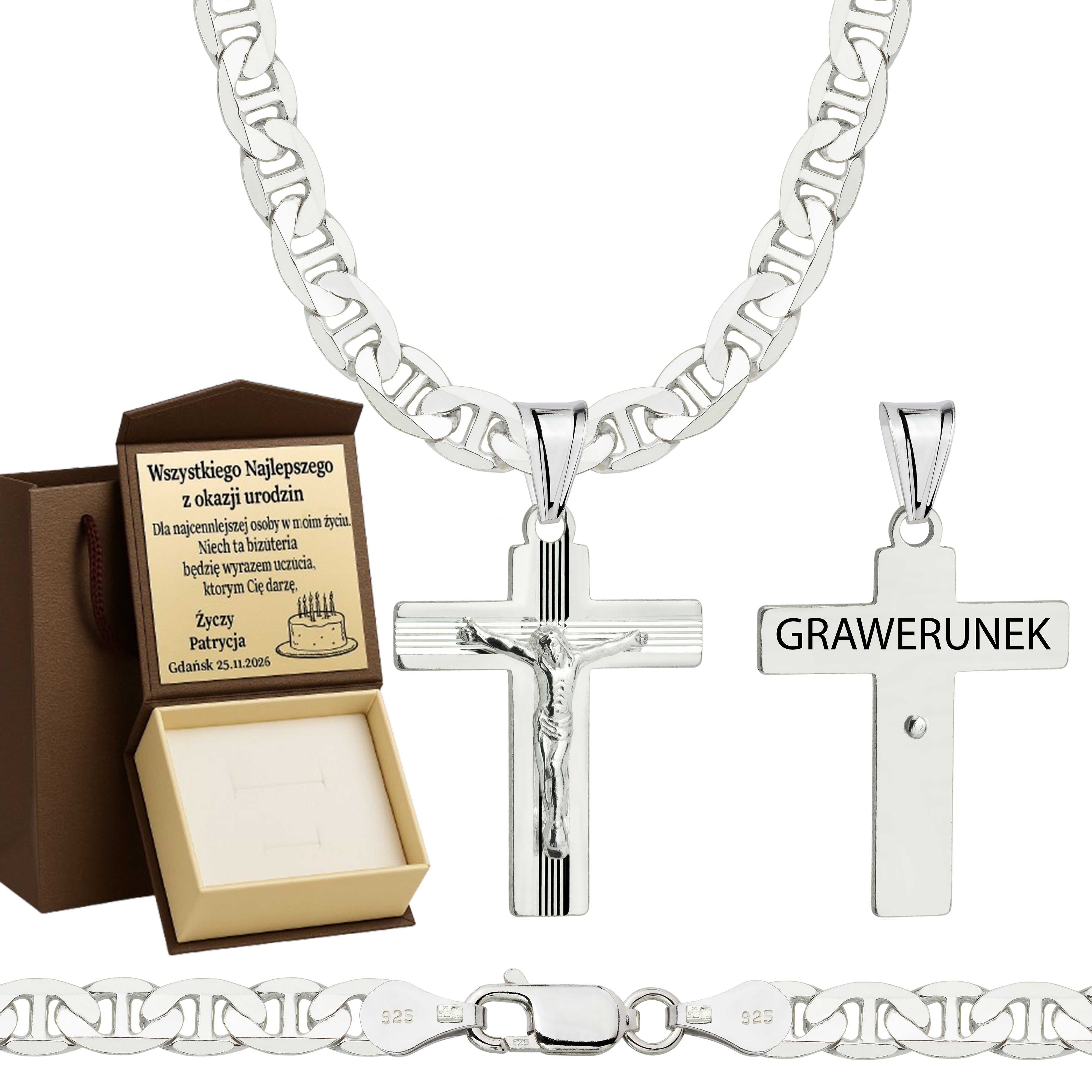 Łańcuszek srebrny z krzyżykiem gucci 5,5mm pr. 925