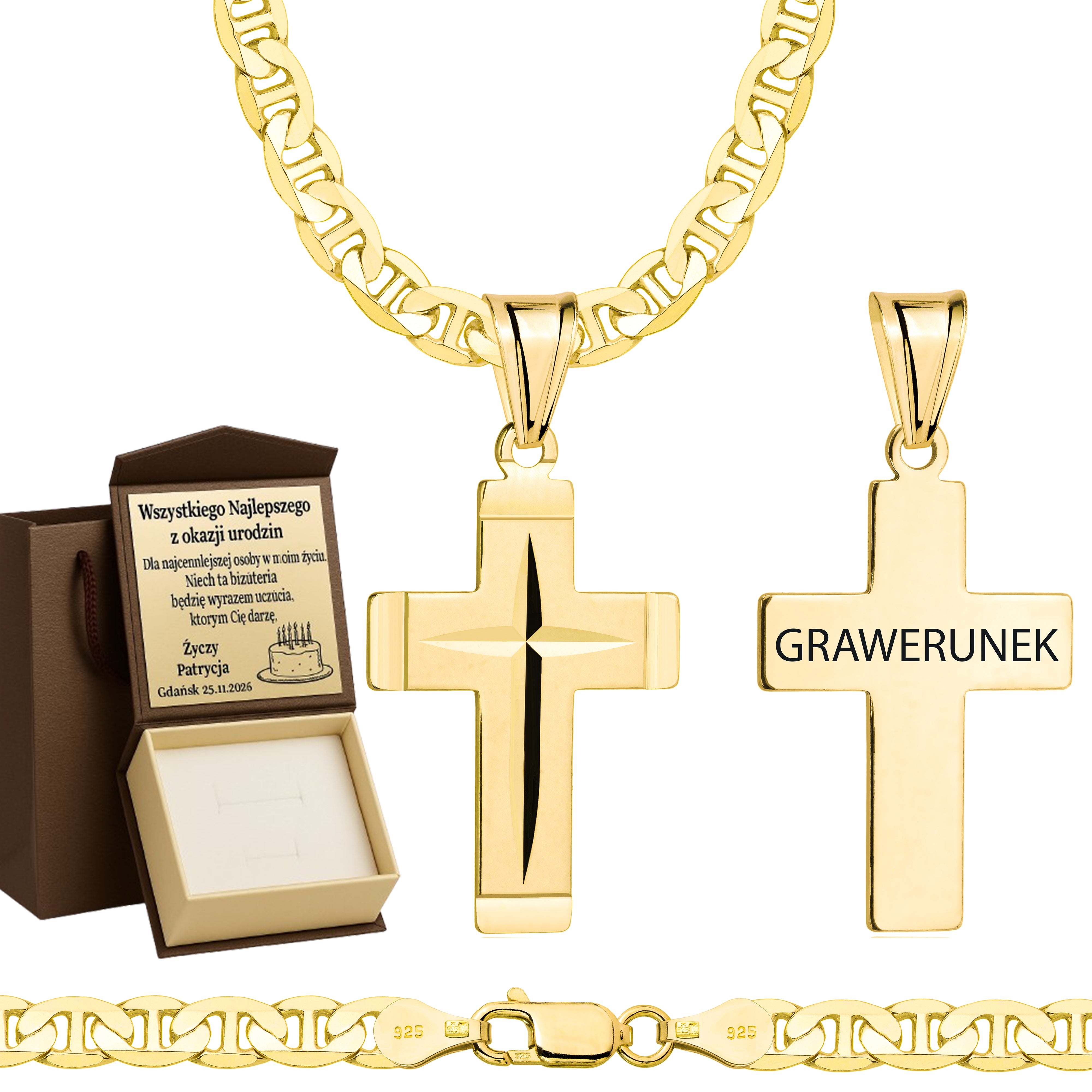Łańcuszek pozłacany srebrny z krzyżykiem gucci 5,5mm pr. 925