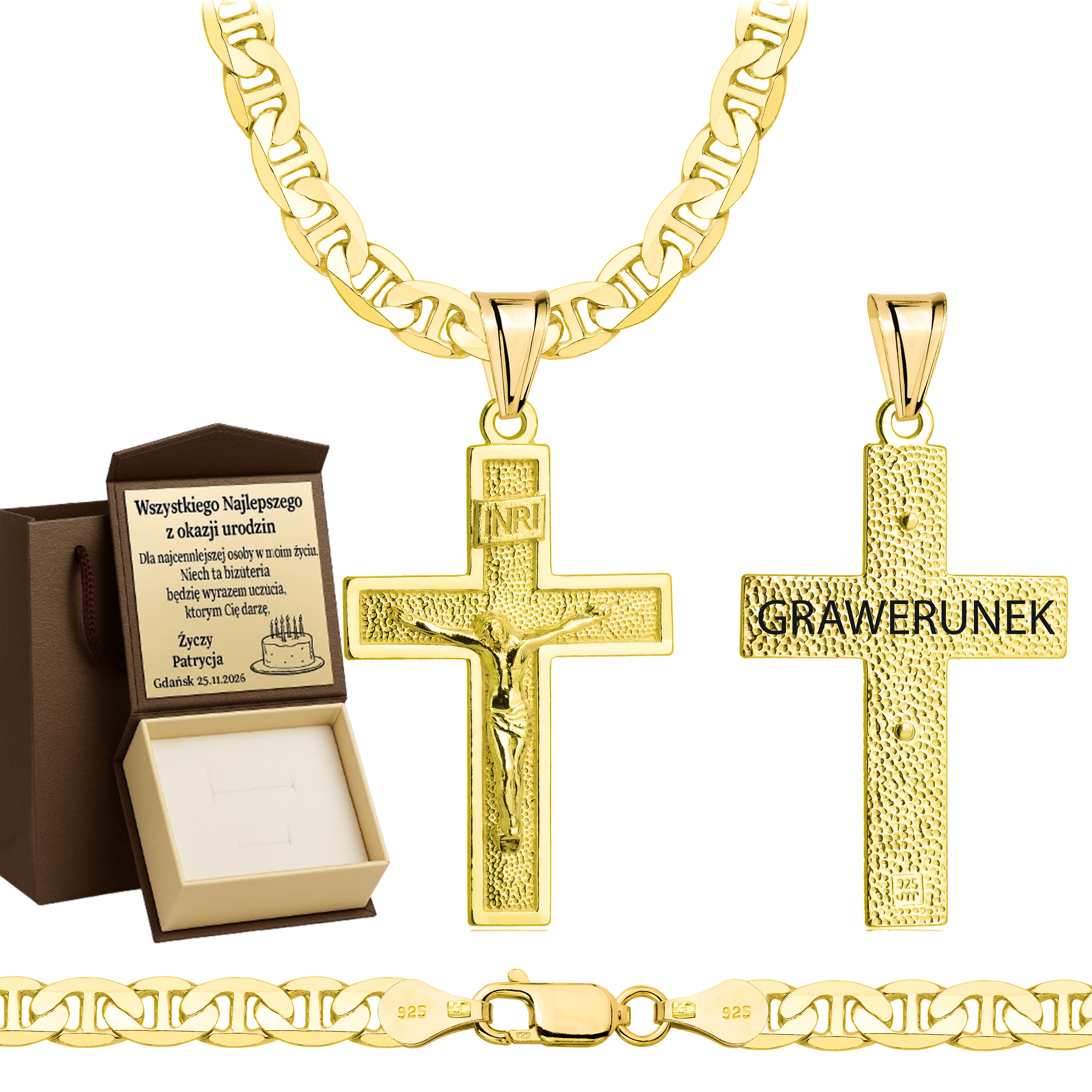 Łańcuszek pozłacany srebrny z krzyżykiem gucci 5,5mm pr. 925