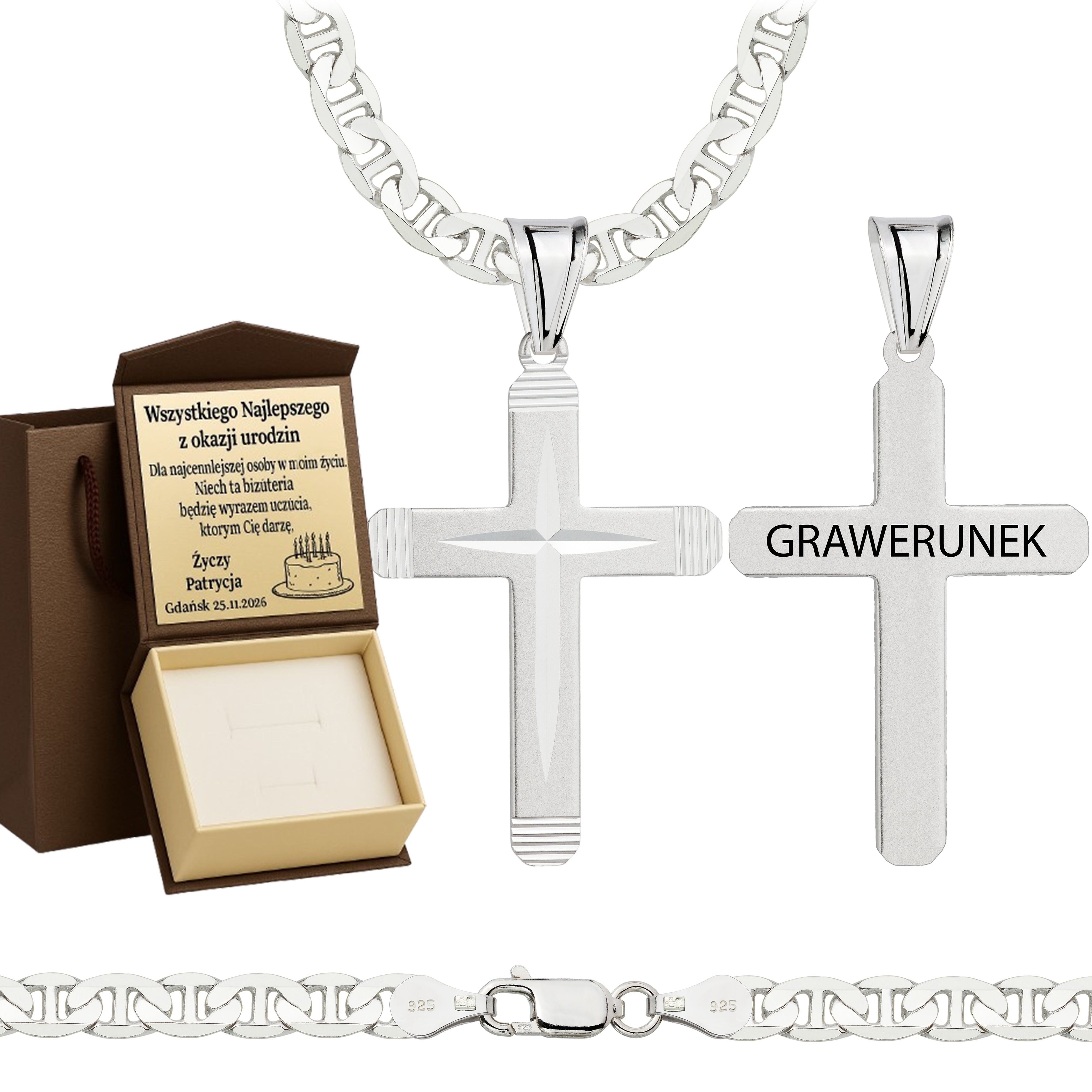 Łańcuszek srebrny z krzyżykiem gucci 5,5mm pr. 925