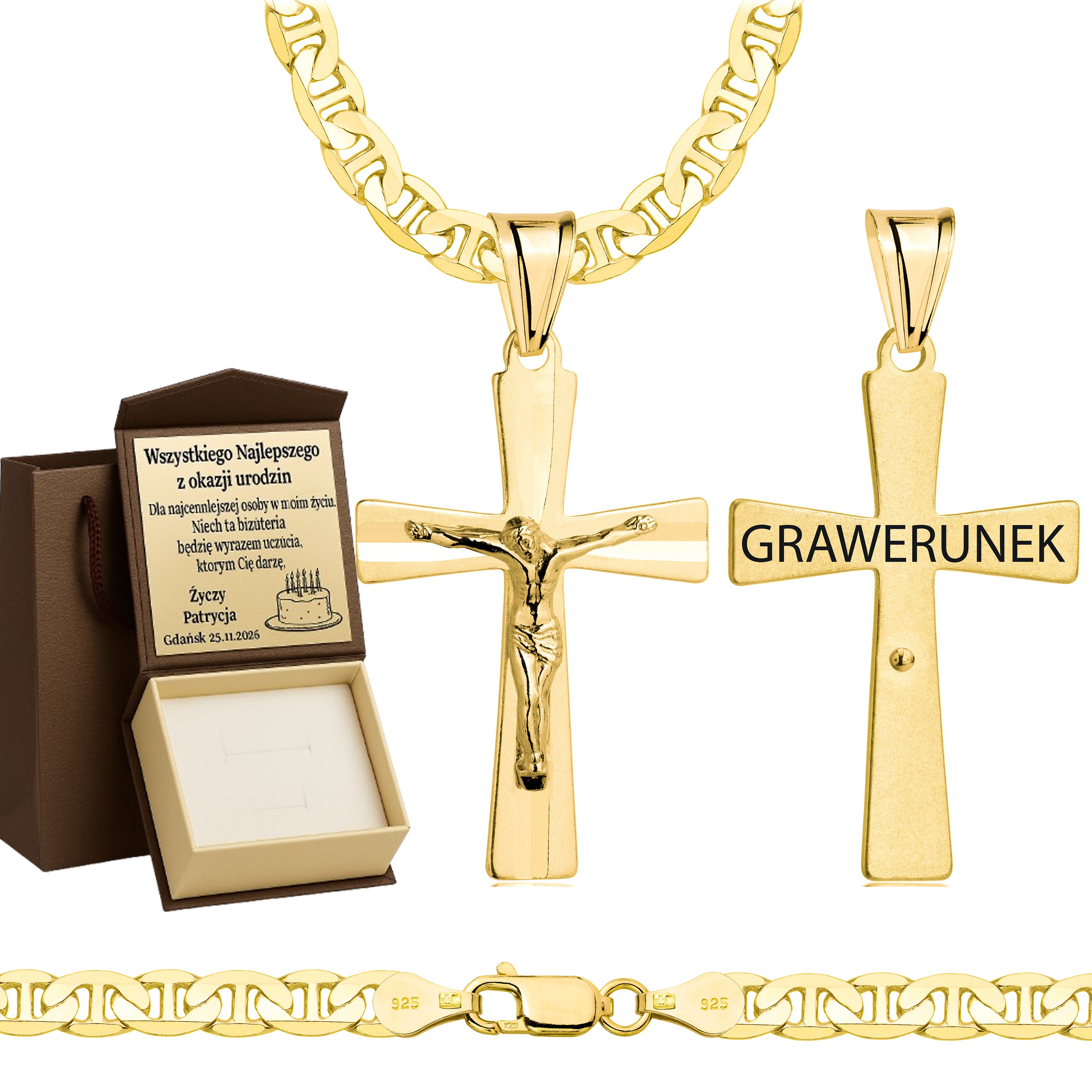 Łańcuszek pozłacany srebrny z krzyżykiem gucci 5,5mm pr. 925