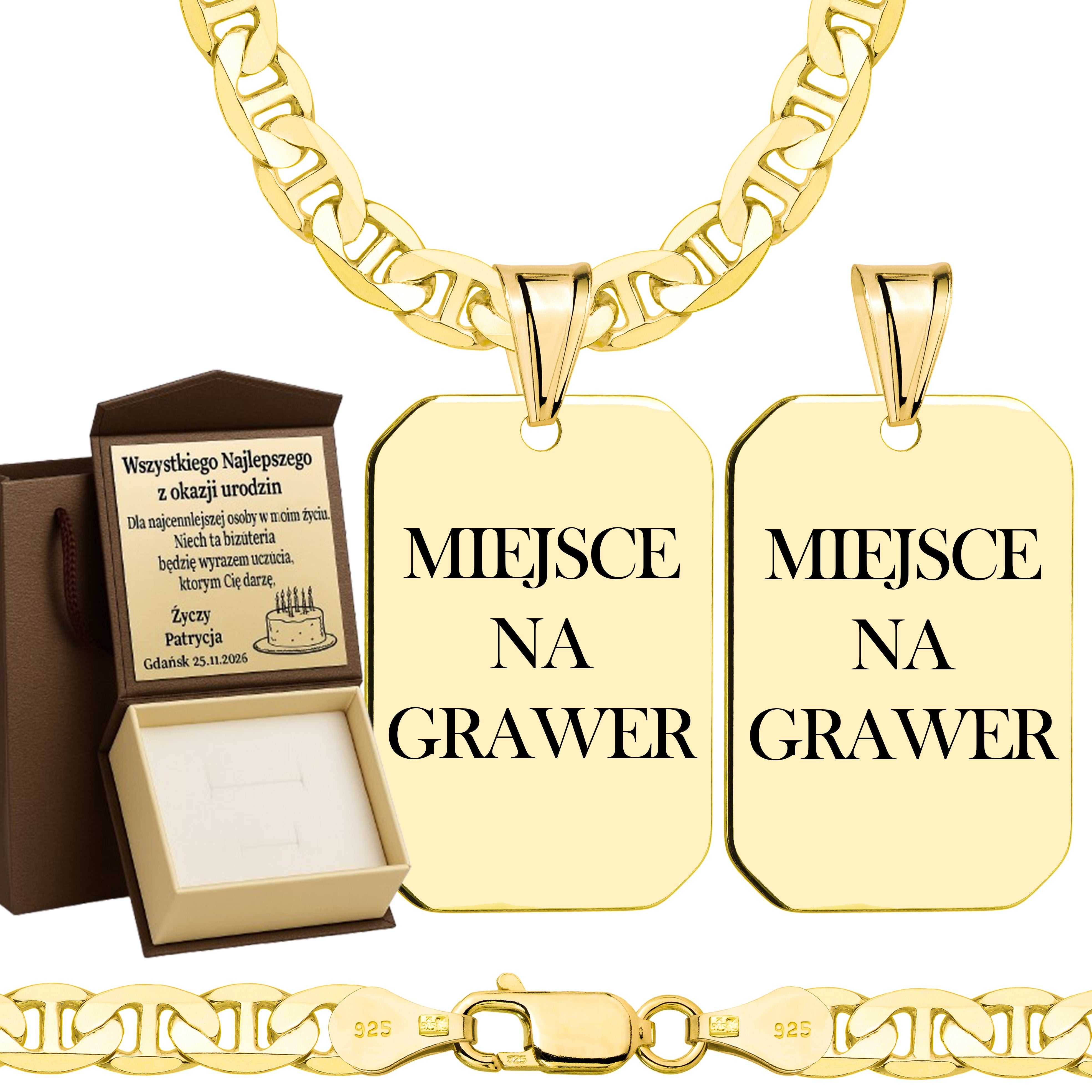 Łańcuszek pozłacany srebrny z nieśmiertelnikiem gucci 5,5mm pr. 925 585