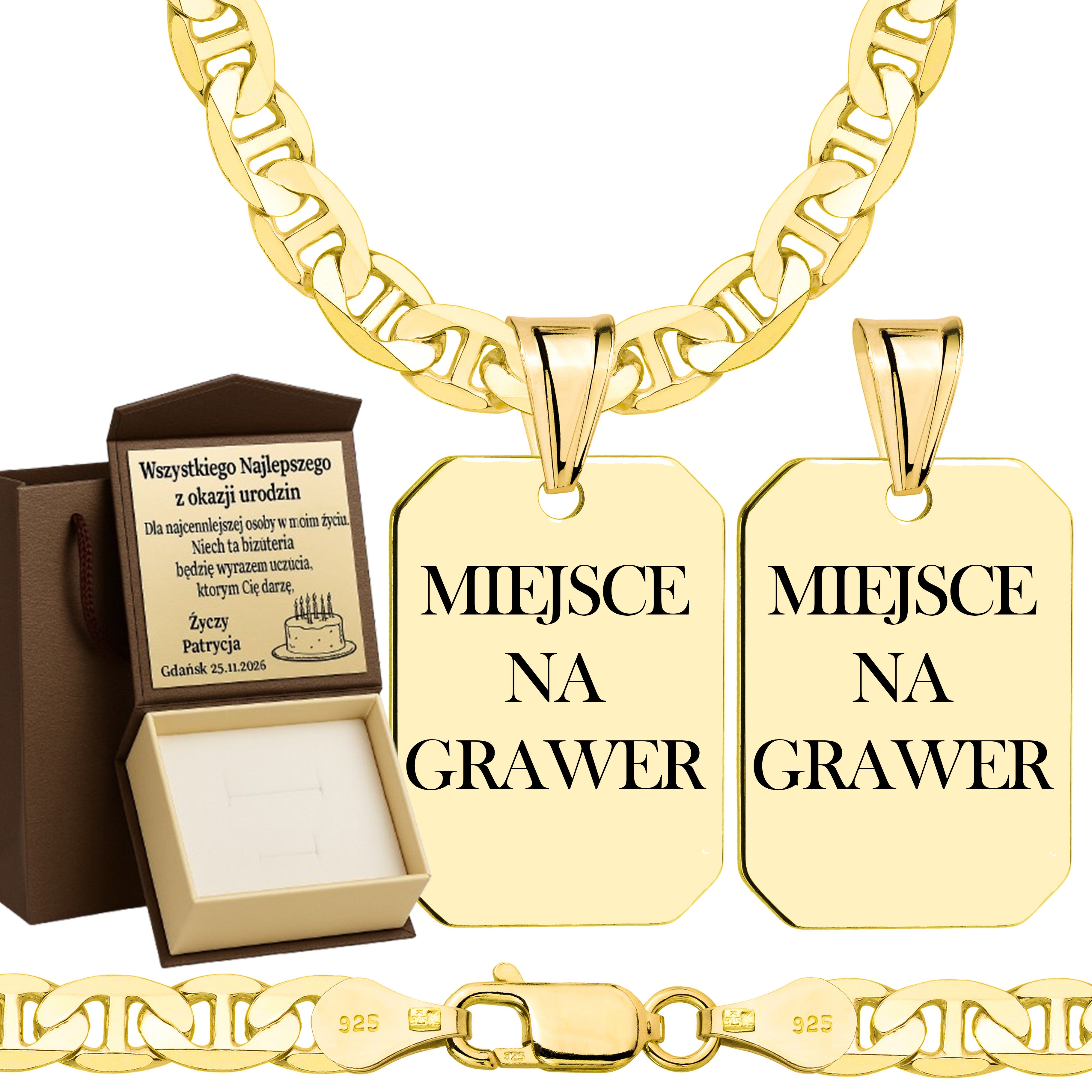 Łańcuszek pozłacany srebrny z nieśmiertelnikiem gucci 5,5mm pr. 925 585