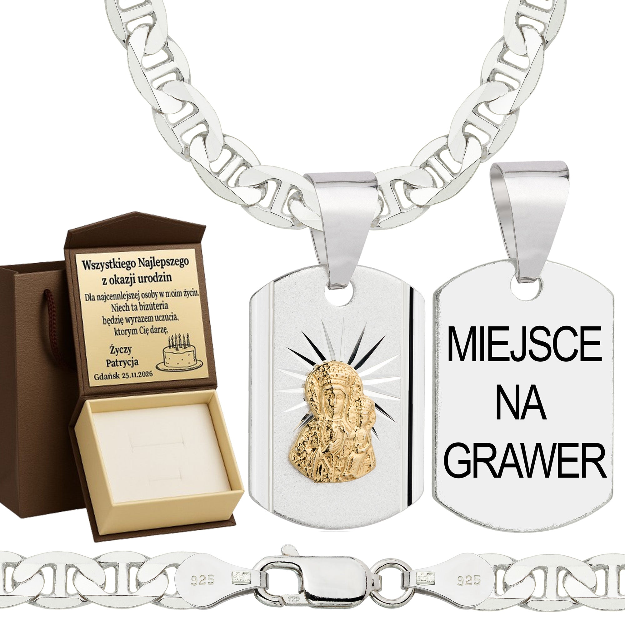 Łańcuszek srebrny z medalikiem gucci 5,5mm pr. 925