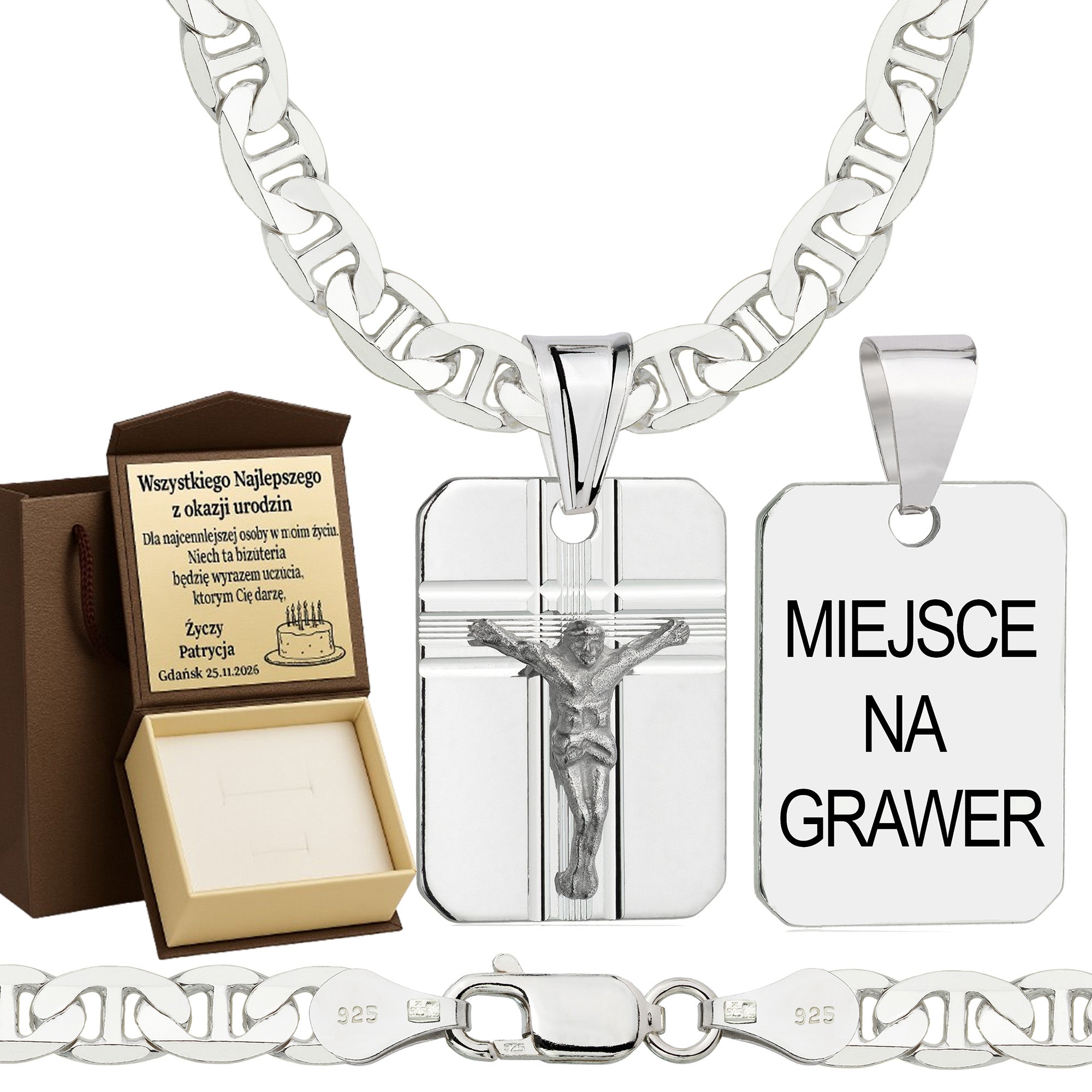 Łańcuszek srebrny z medalikiem gucci 5,5mm pr. 925