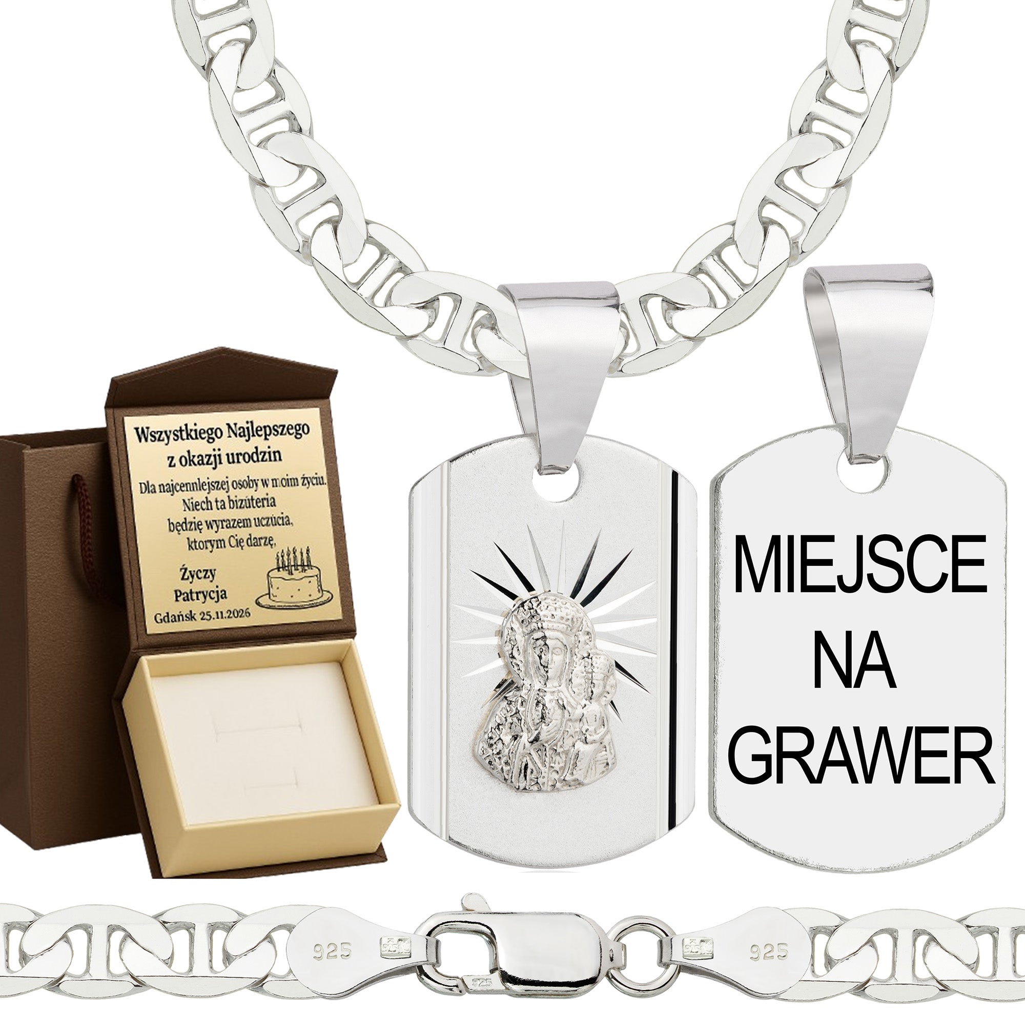 Łańcuszek srebrny z medalikiem gucci 5,5mm pr. 925