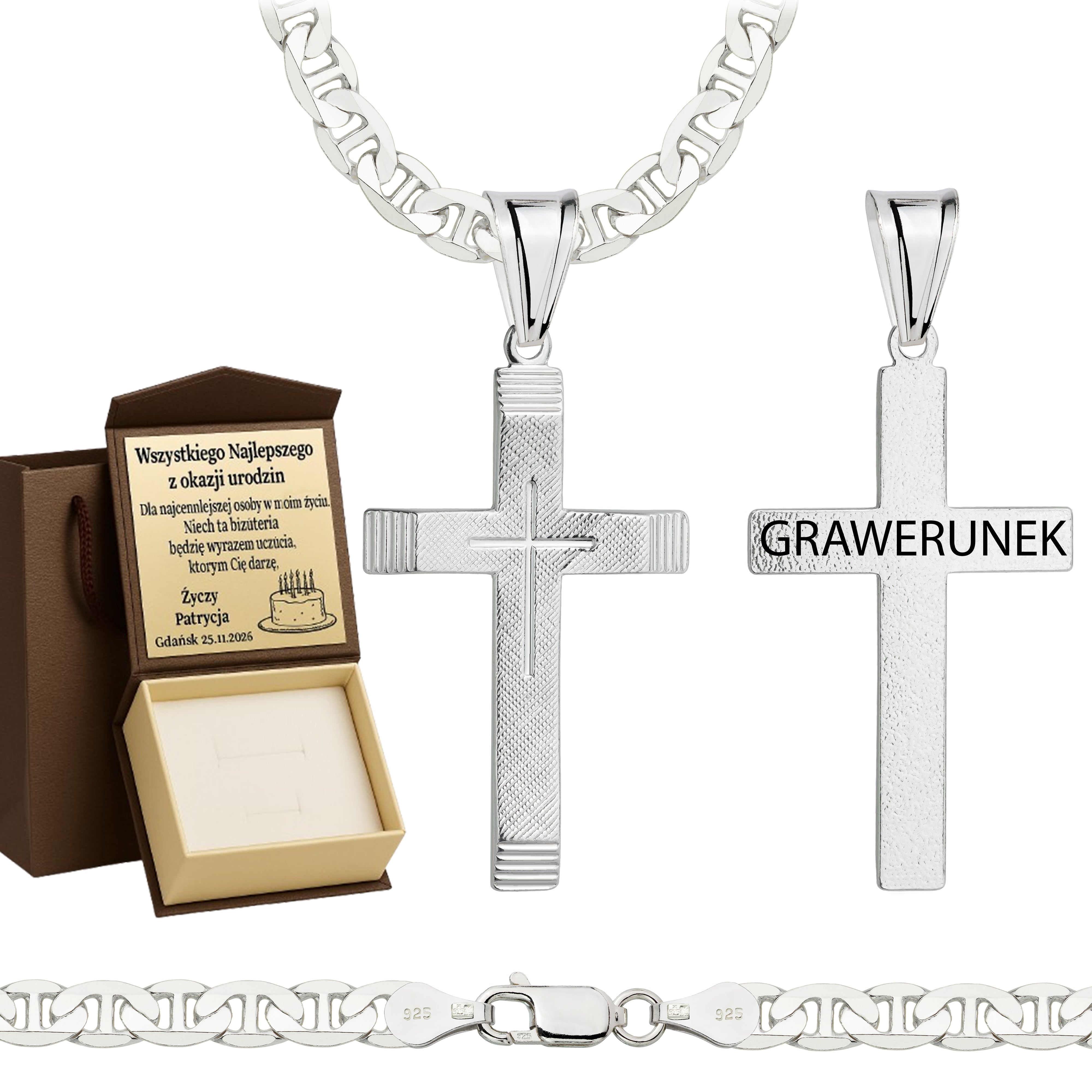 Łańcuszek srebrny z krzyżykiem gucci 5,5mm pr. 925