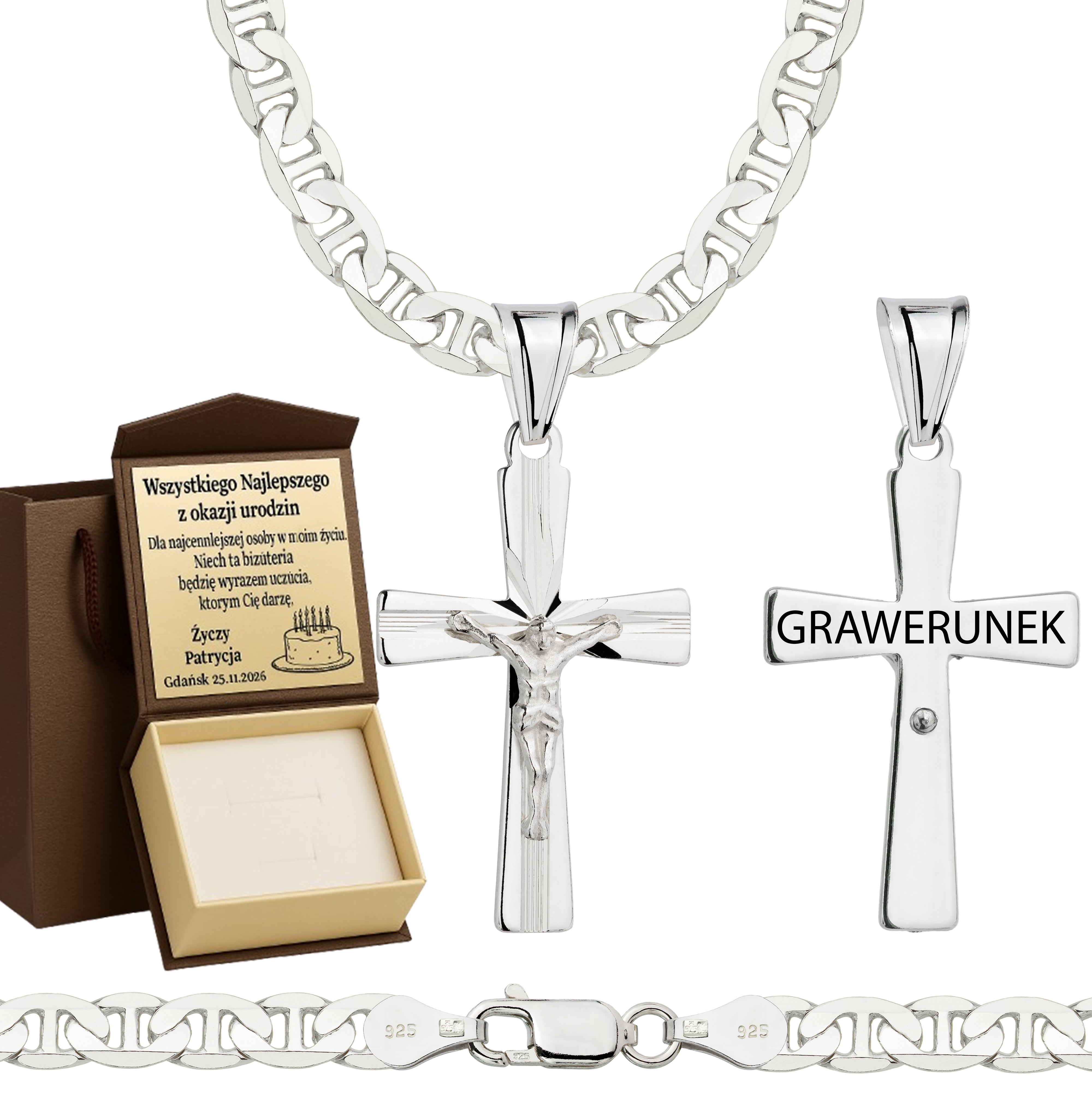 Łańcuszek srebrny z krzyżykiem gucci 5,5mm pr. 925