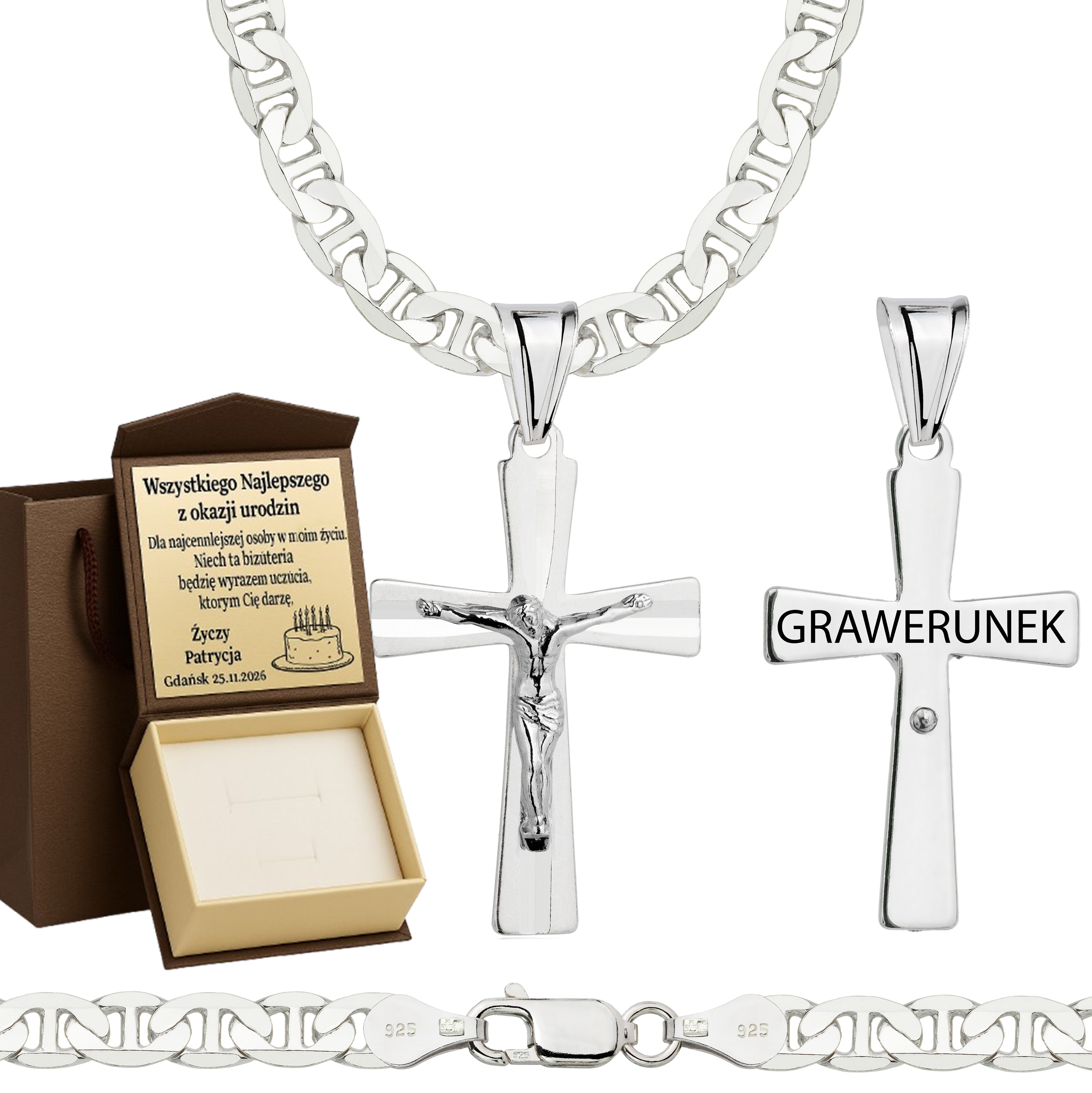 Łańcuszek srebrny z krzyżykiem gucci 5,5mm pr. 925