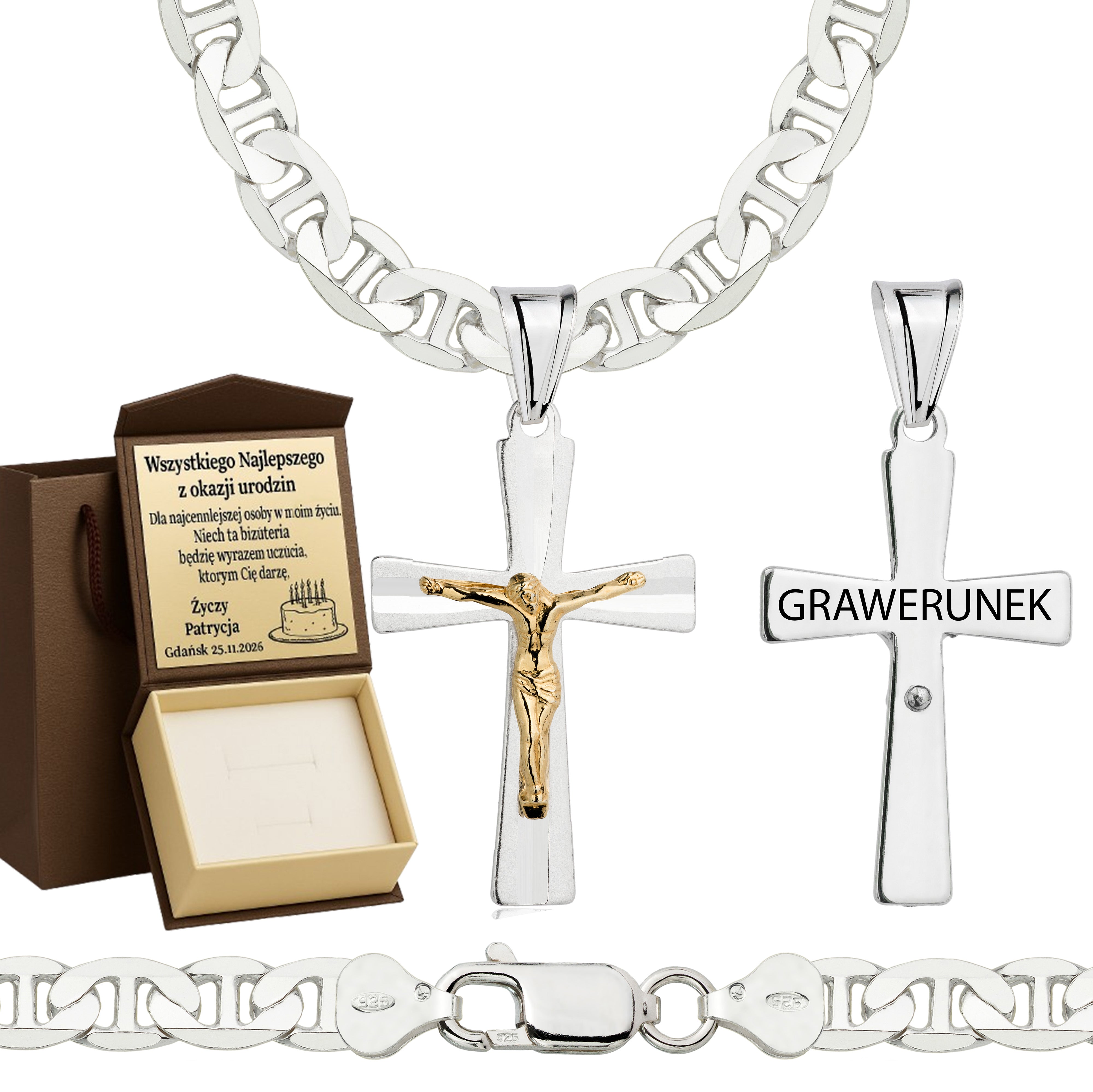 Łańcuszek srebrny z krzyżykiem gucci 6,5mm pr. 925