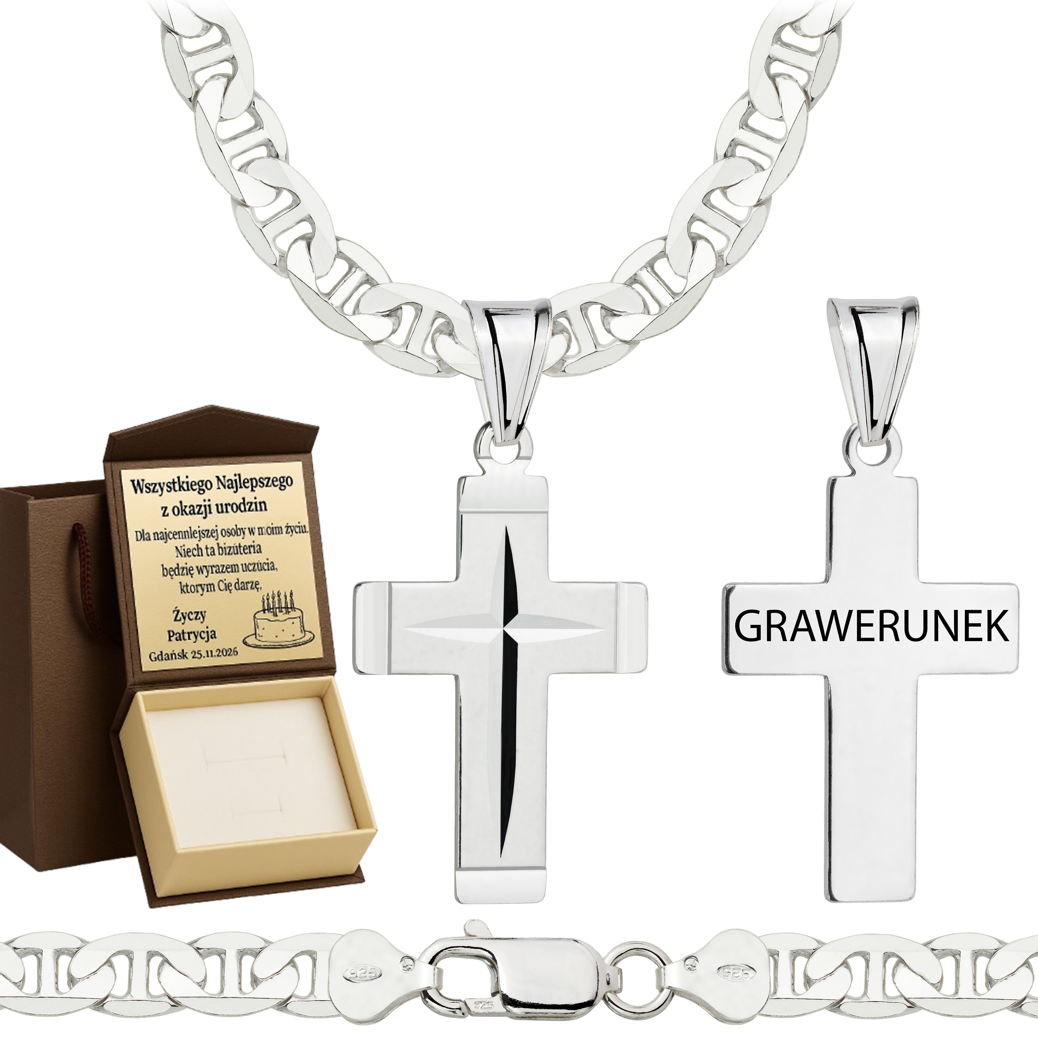 Łańcuszek srebrny z krzyżykiem gucci 6,5mm pr. 925