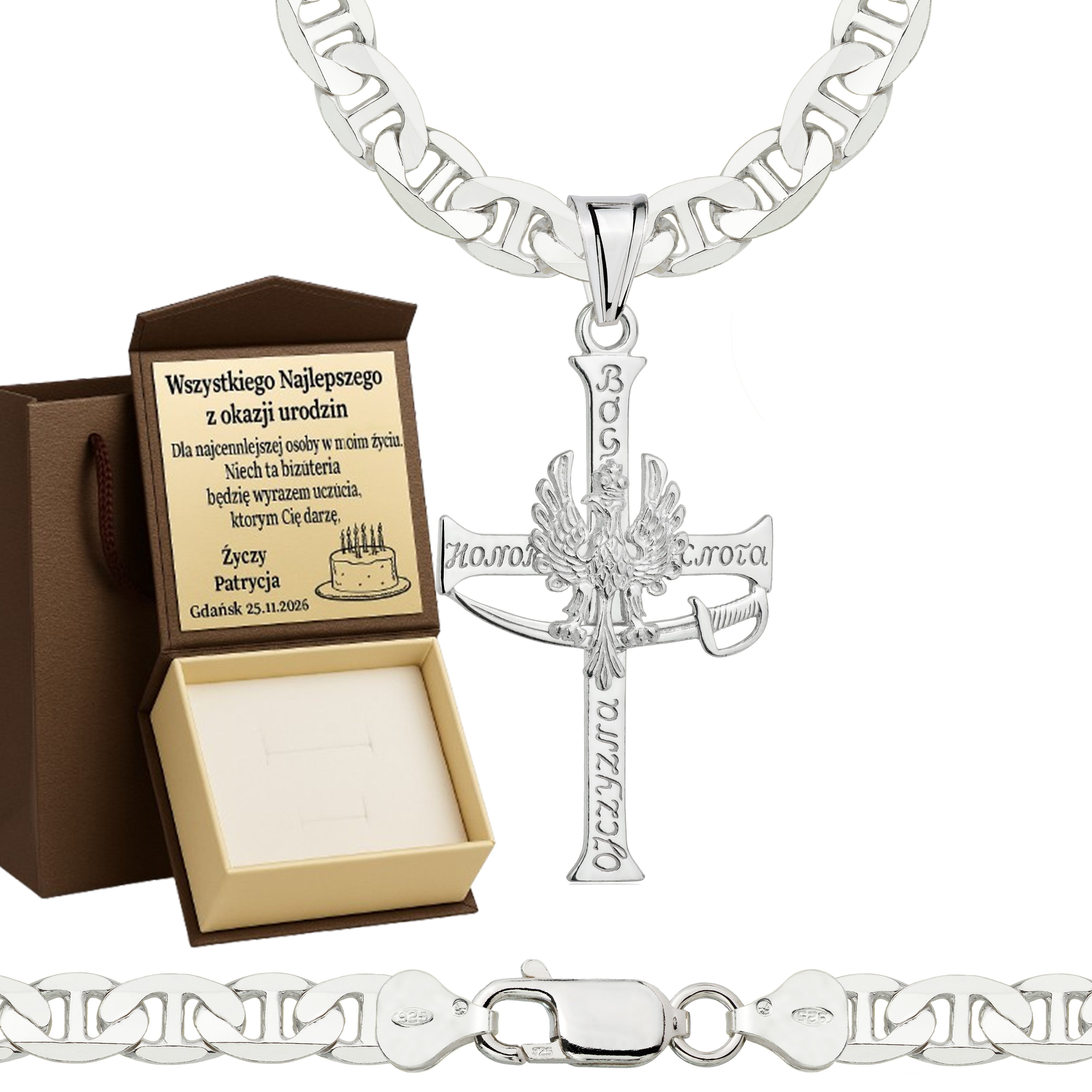 Łańcuszek srebrny z krzyżykiem gucci 6,5mm pr. 925